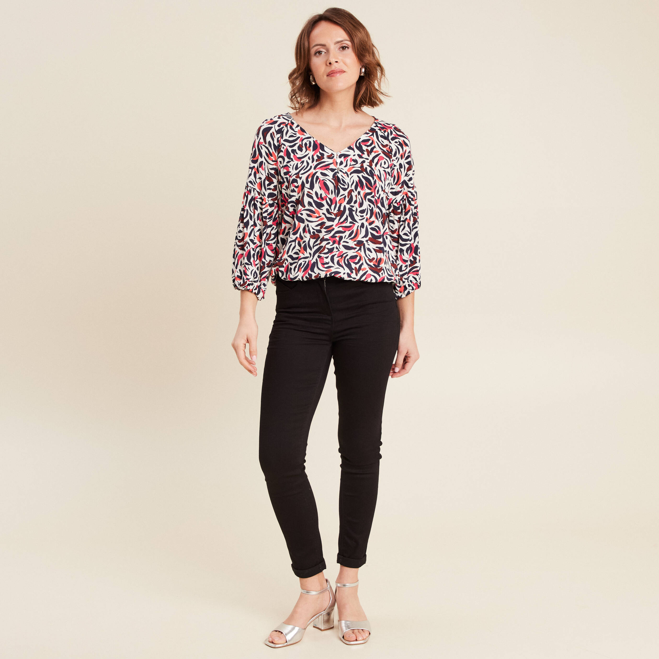 blouse manches 34 rose femme Blouse manches 3/4 rose femme