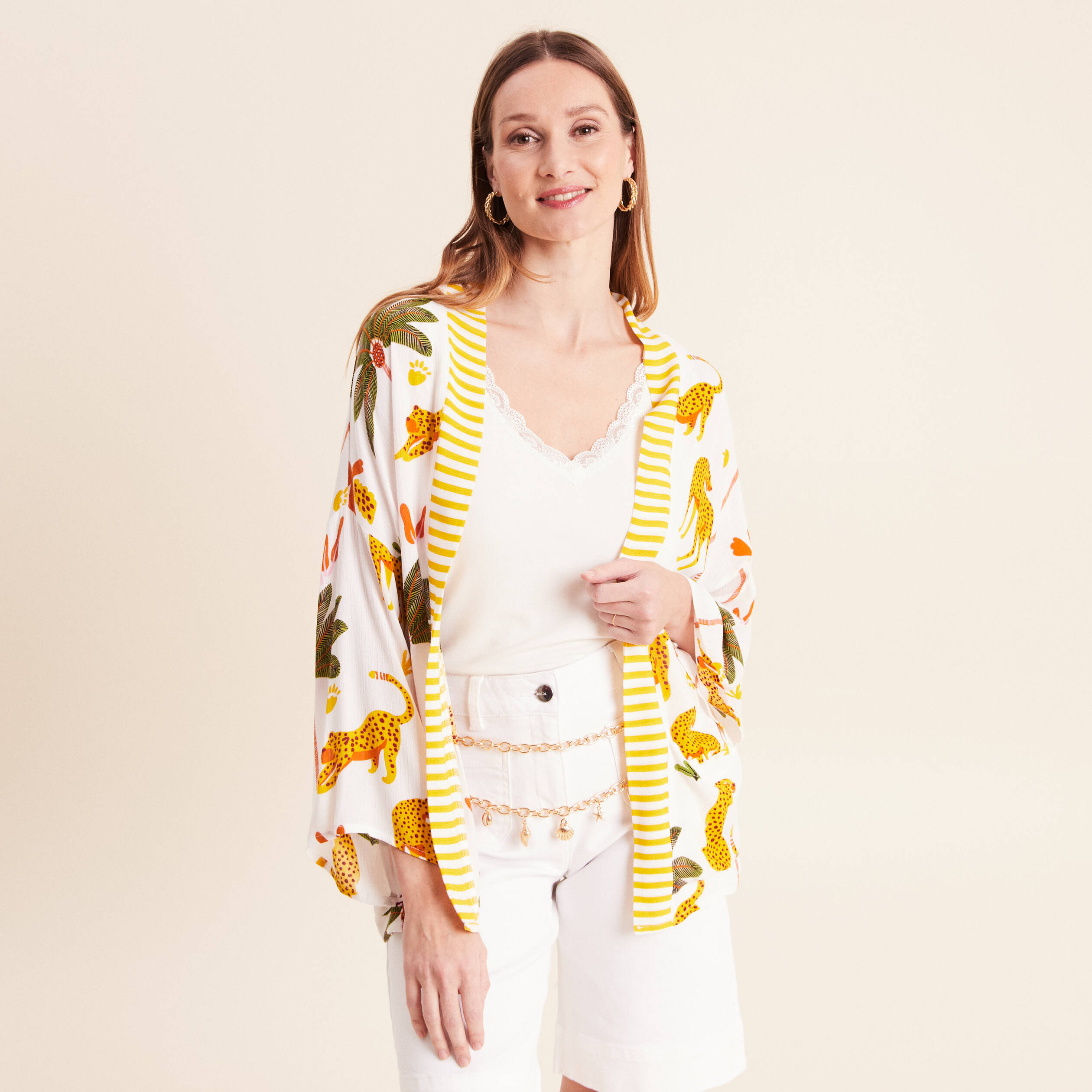 Kimono avec poches multicolore femme