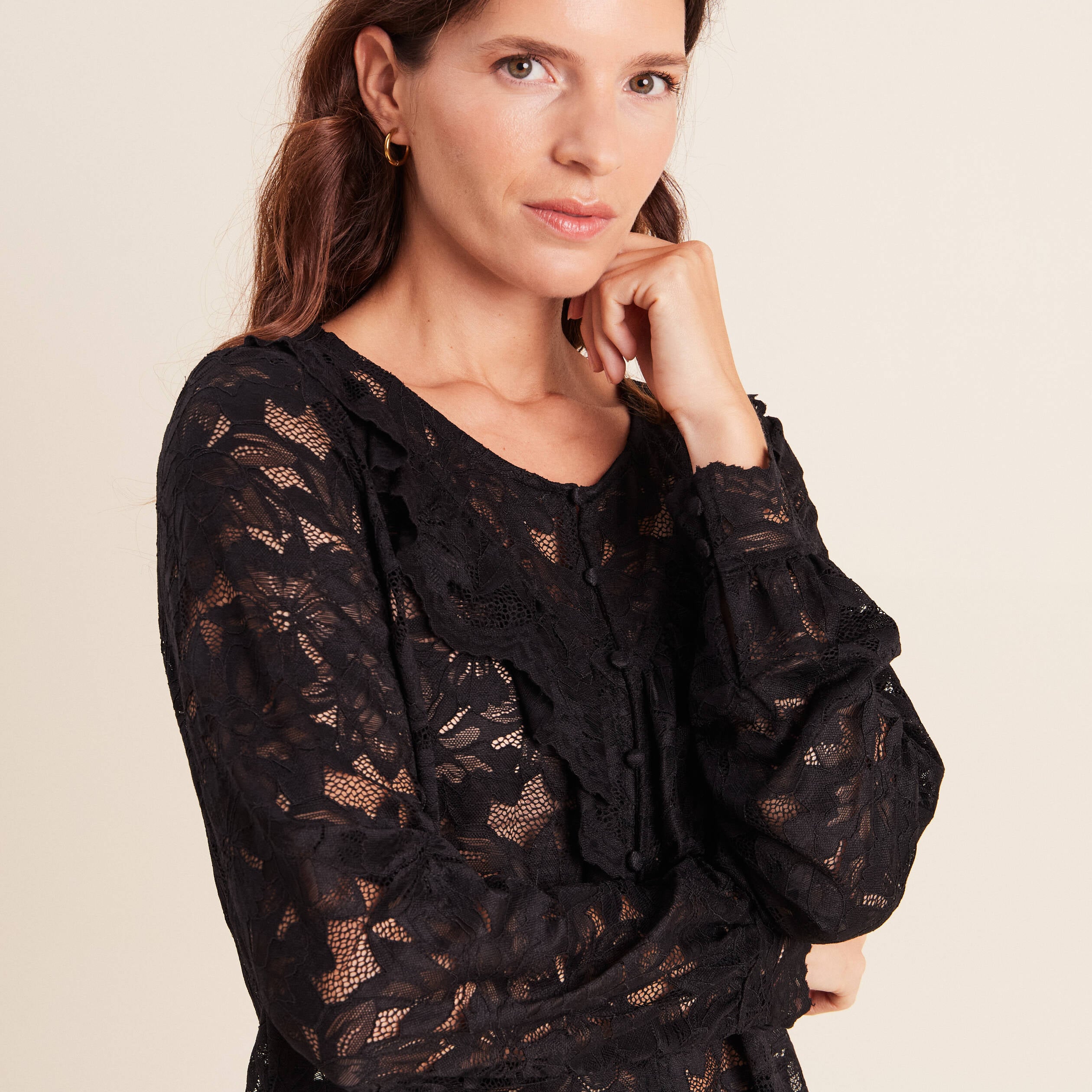 Blouse en dentelle noir femme