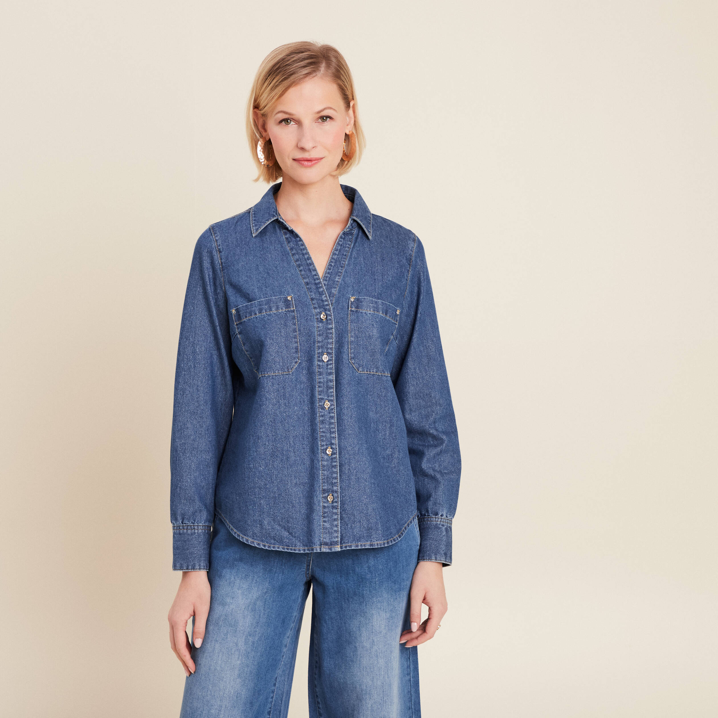 chemise manches longues jean denim stone femme Chemise manches longues jean denim stone femme