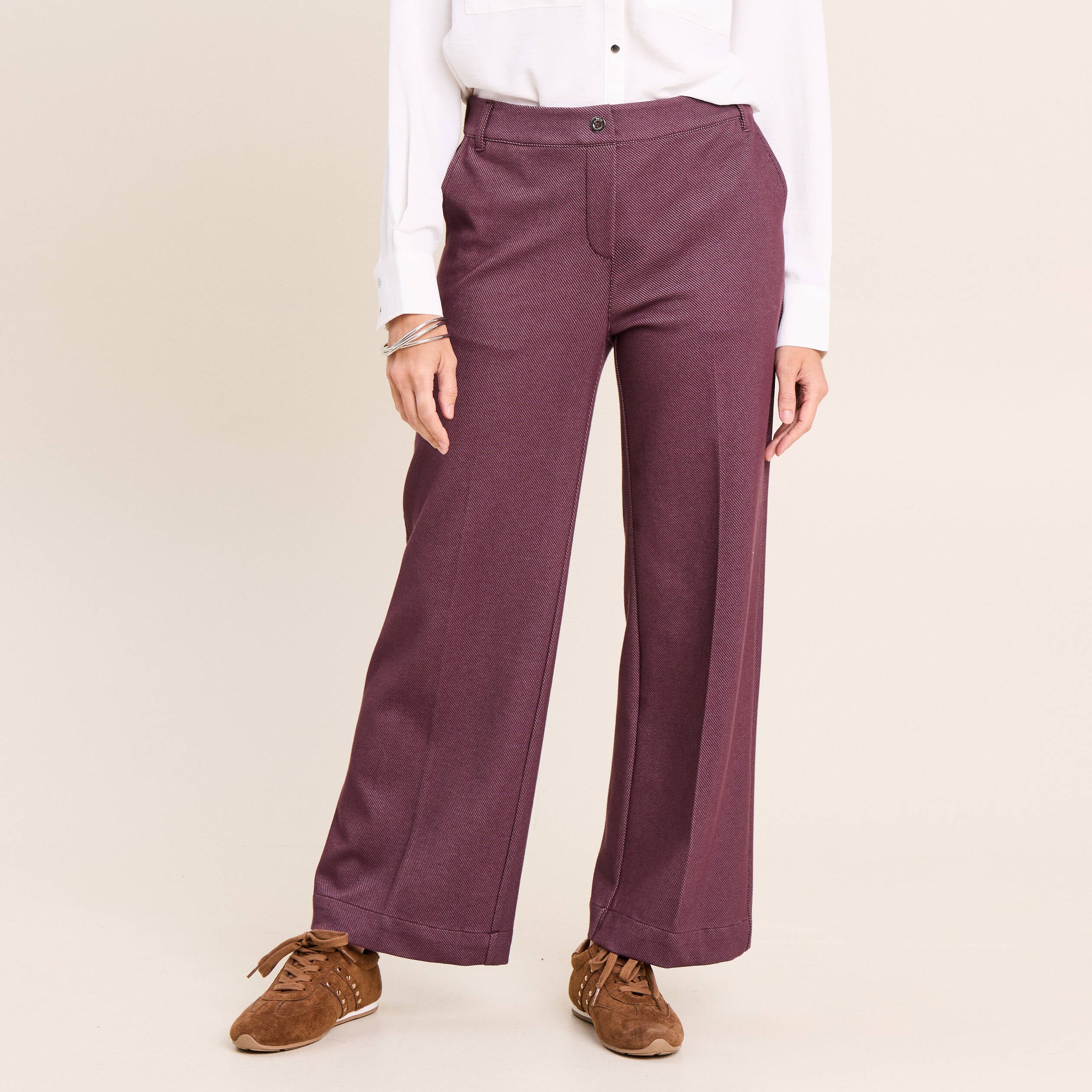 Jean large 7/8&egrave;me bordeaux femme