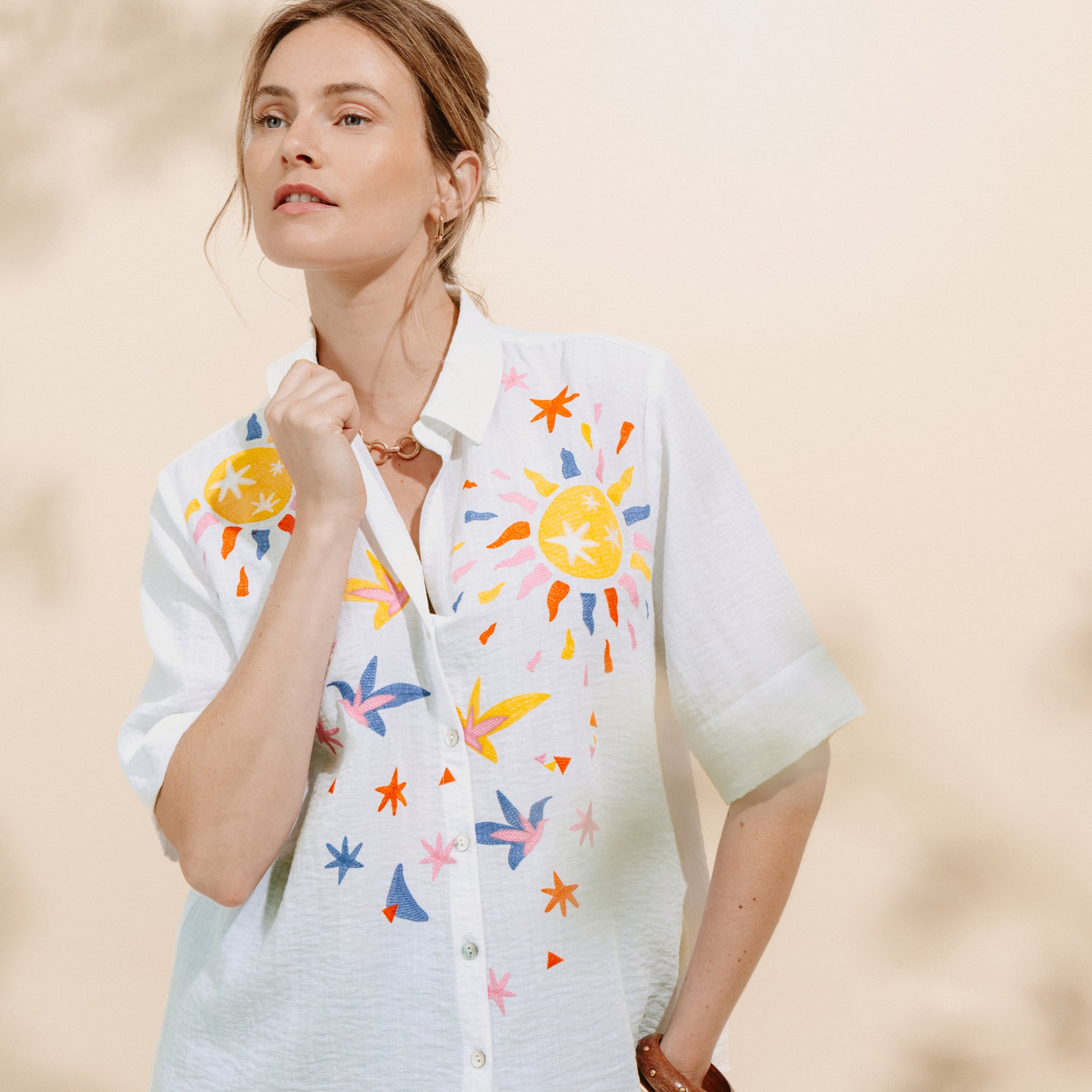 Chemise ample manches 3/4 col chemise blanc femme