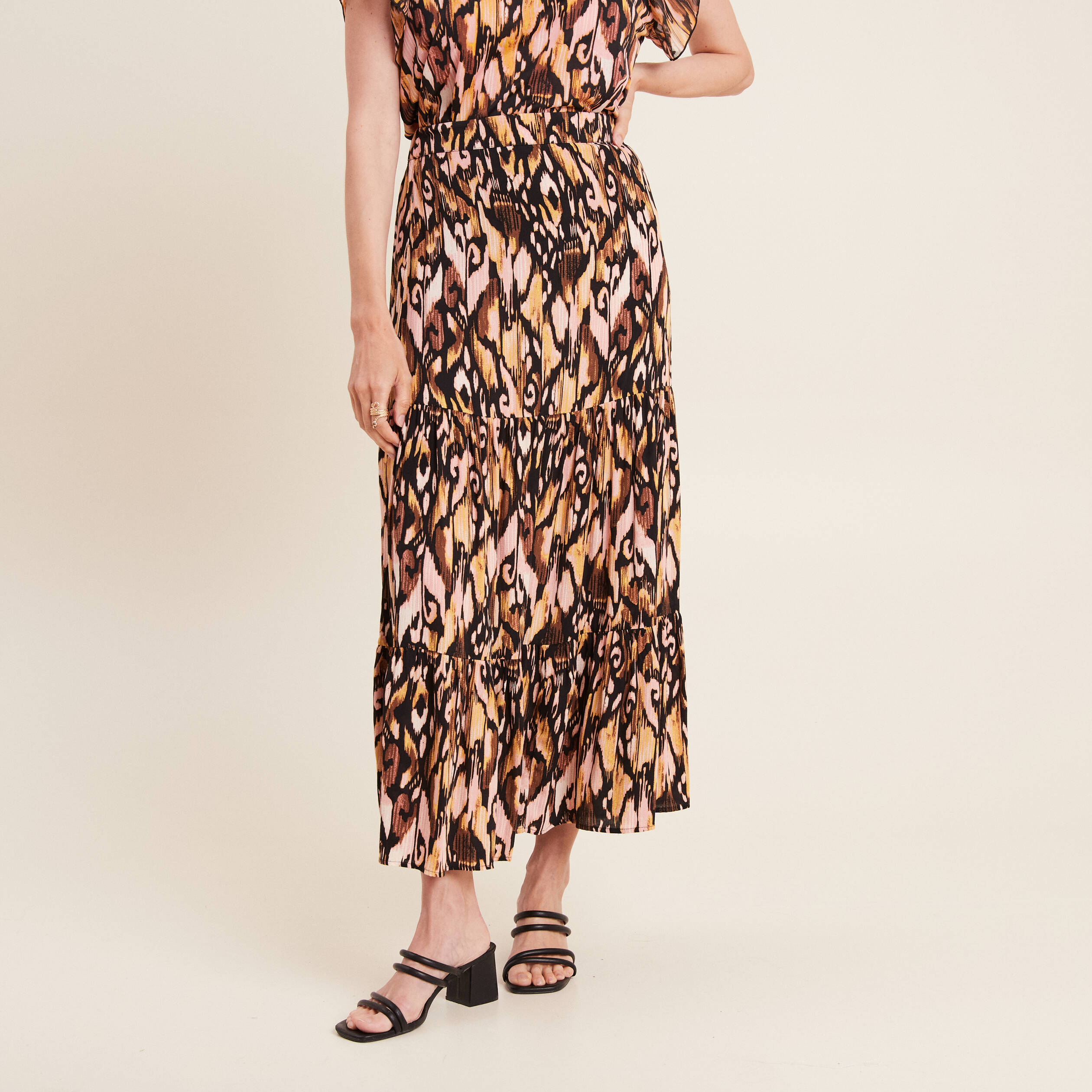 jupe midi droite fluide noir femme Jupe midi droite fluide noir femme