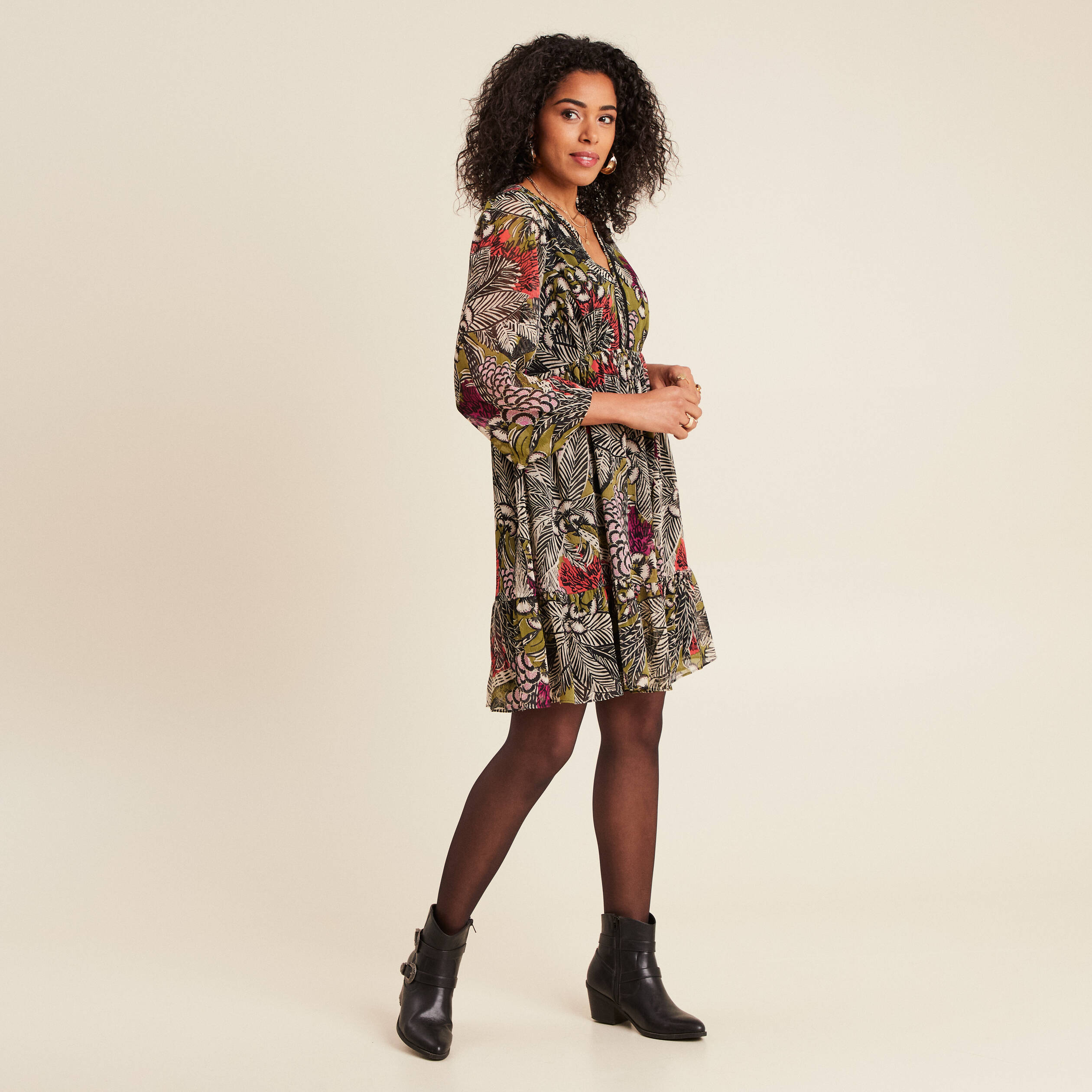 Robe évasée fluide vert femme