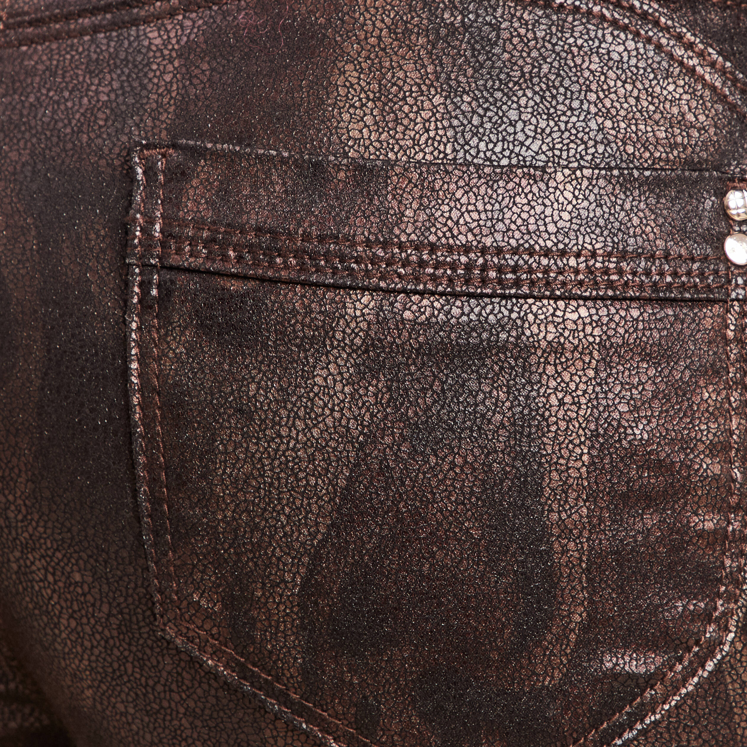 Pantalon taille bascul&eacute;e enduit marron fonc&eacute; femme