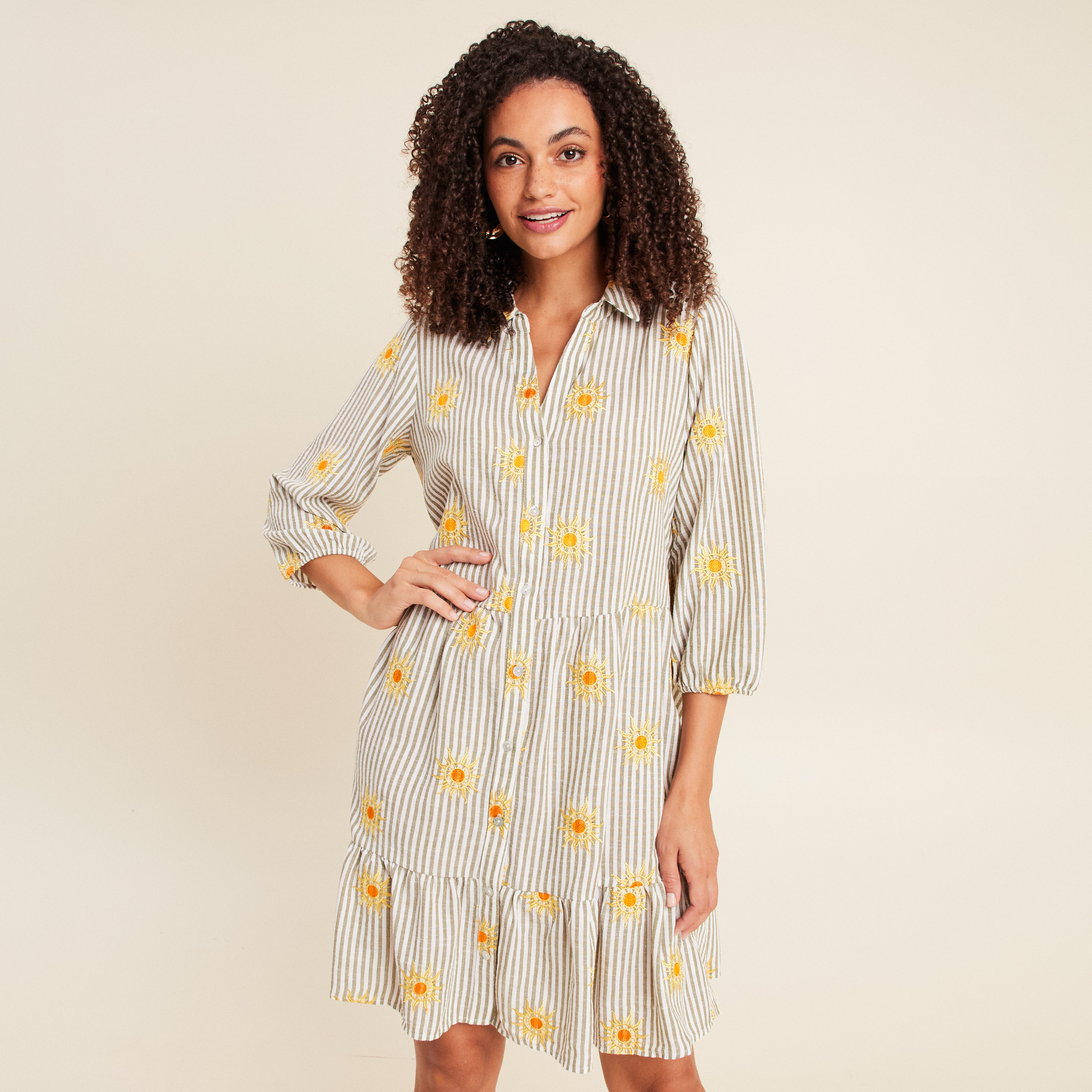 Robe courte évasée col chemise jaune femme Vibs