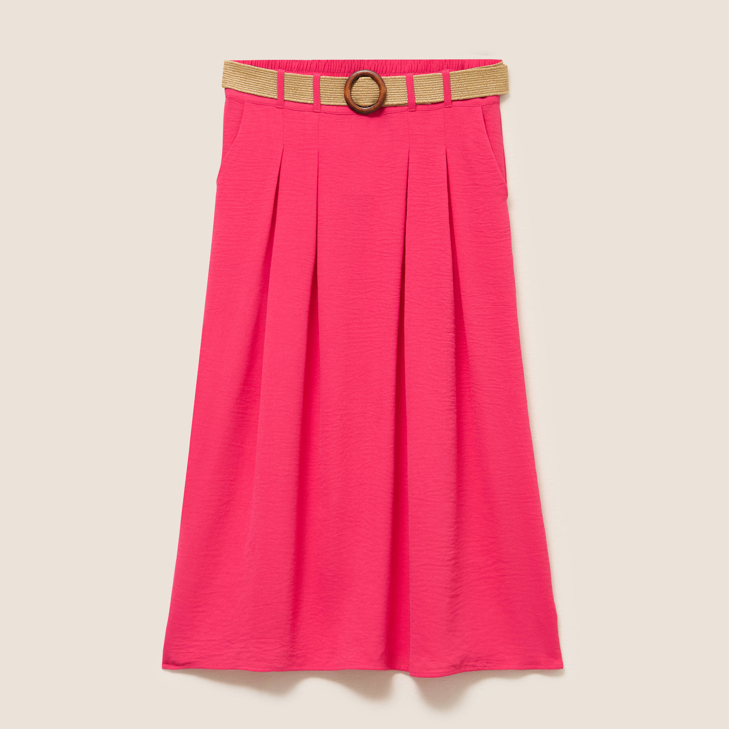 jupe longue evasee ceinturee rouge corail femme Jupe longue évasée ceinturée rouge corail femme