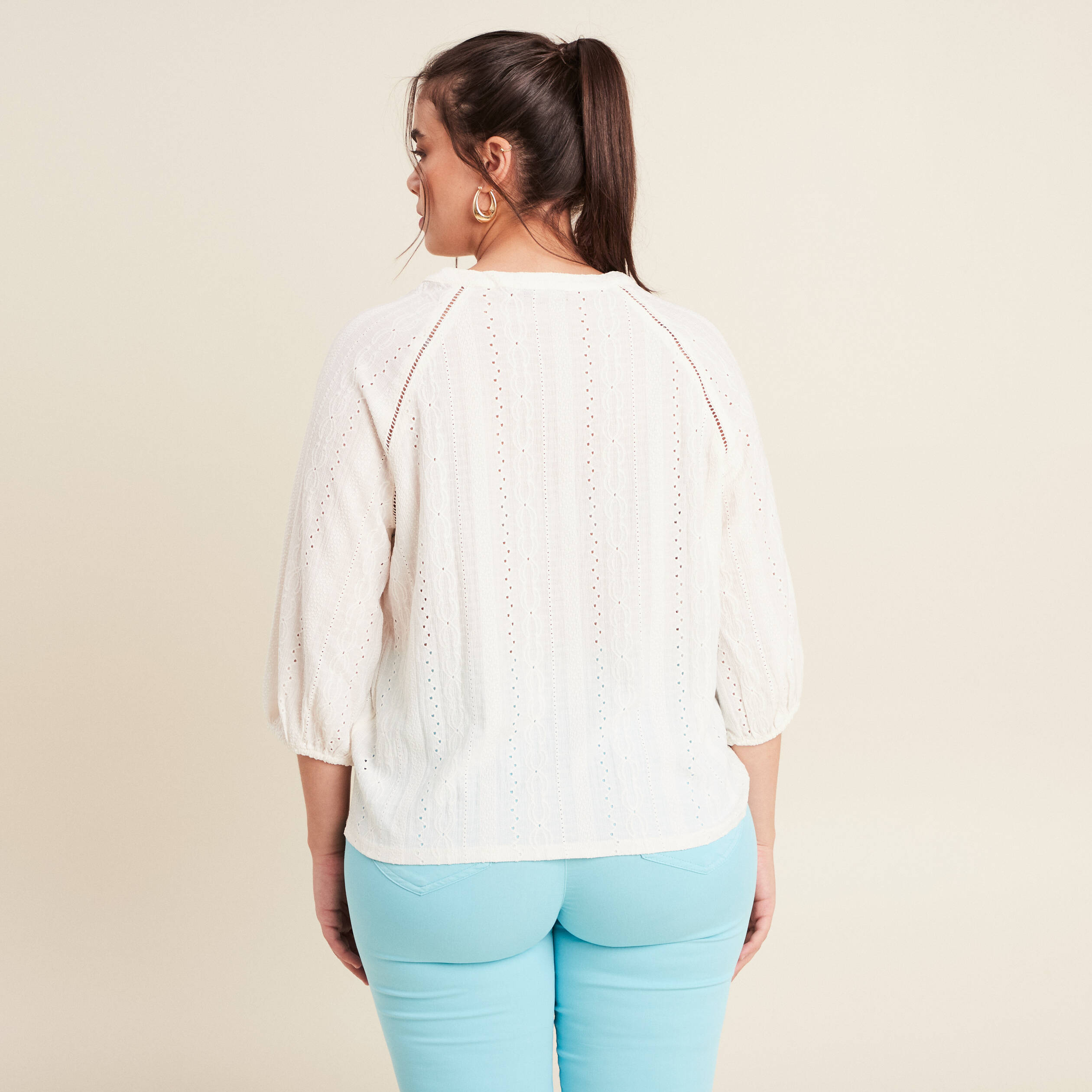 blouse manches 34 ecru femme Blouse manches 3/4 ecru femme