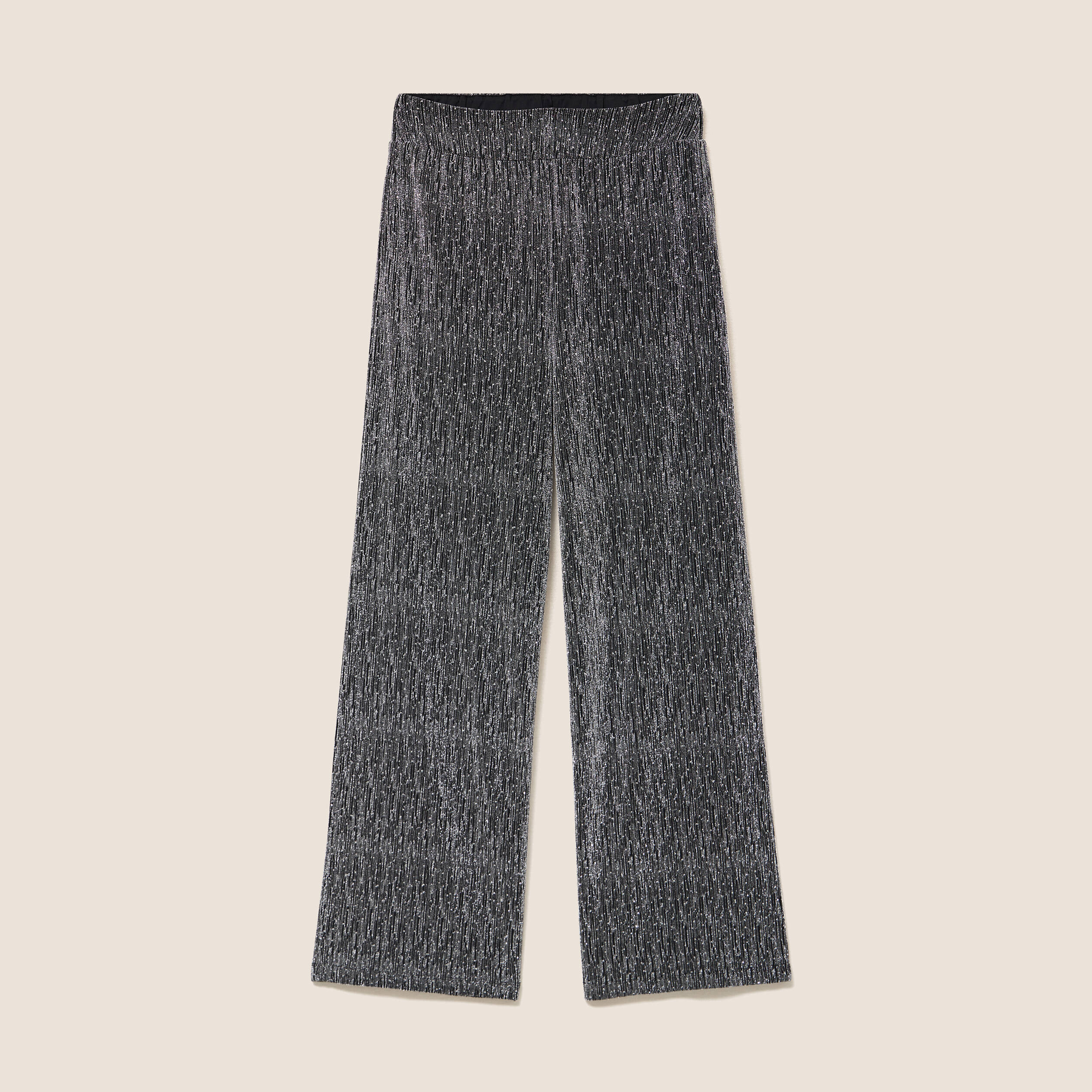 Pantalon large long taille haute gris argent femme
