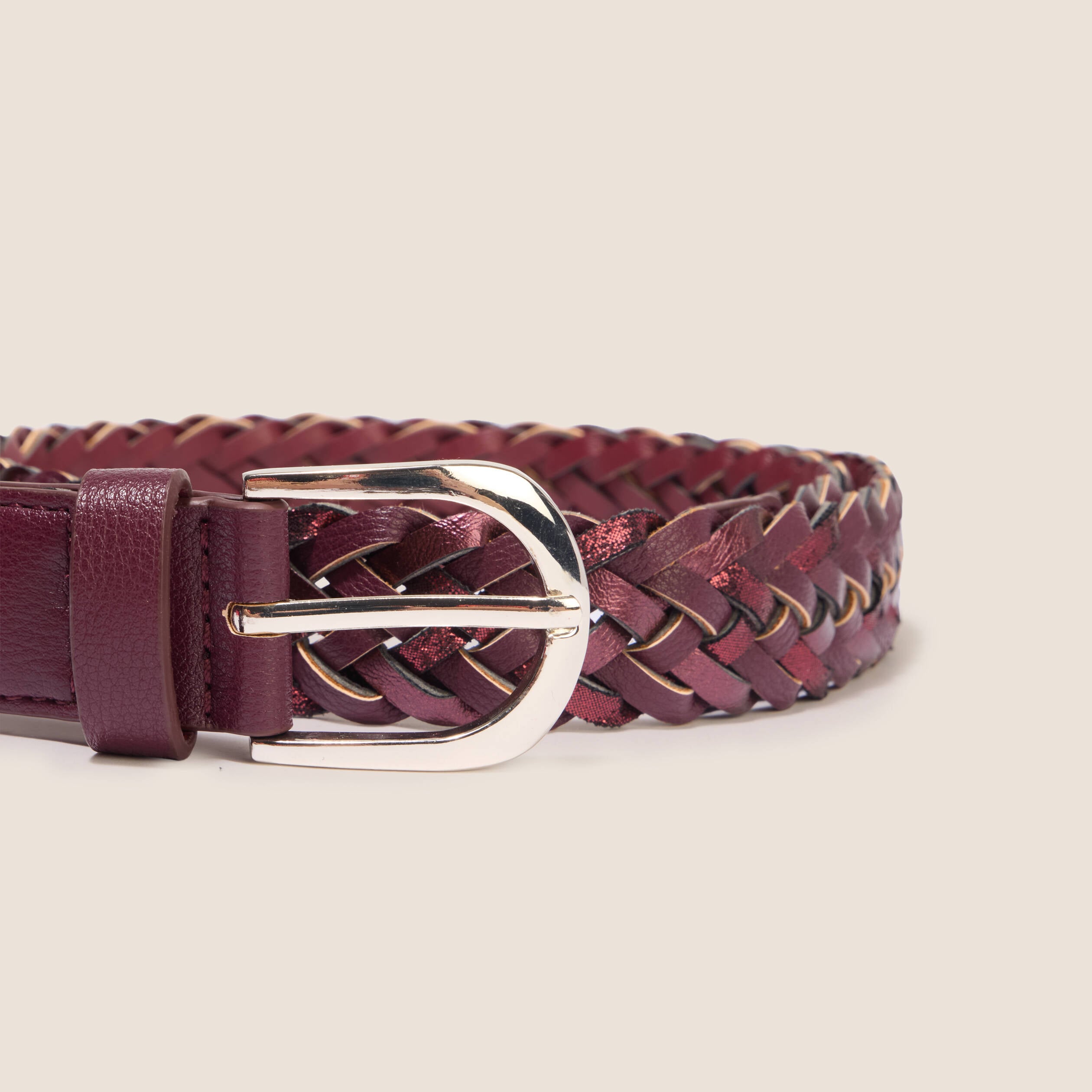 Ceinture tress&eacute;e iris&eacute;e prune femme