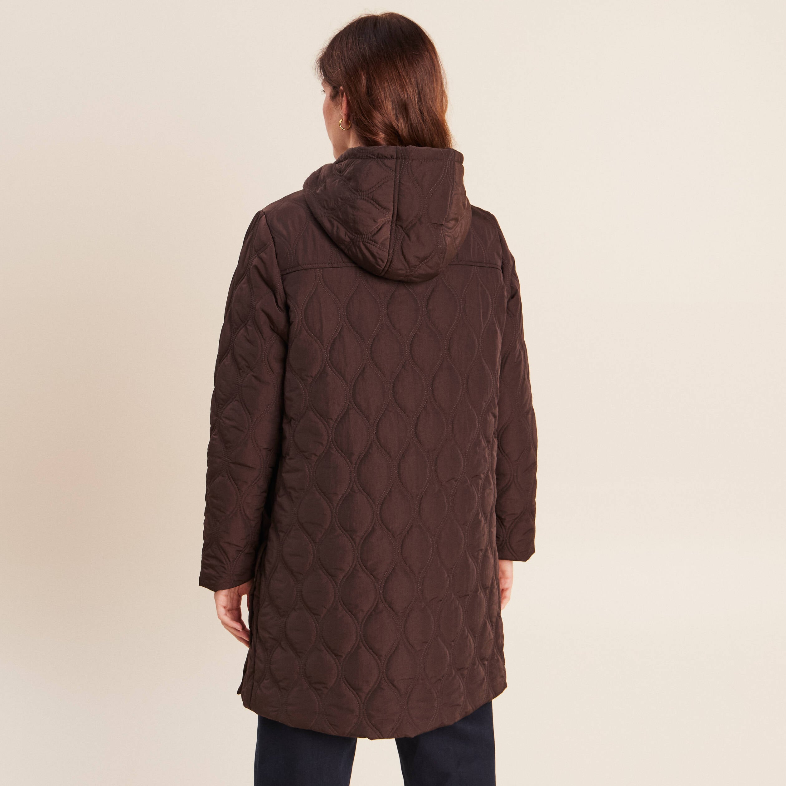 Doudoune doubl&eacute;e avec capuche marron fonc&eacute; femme