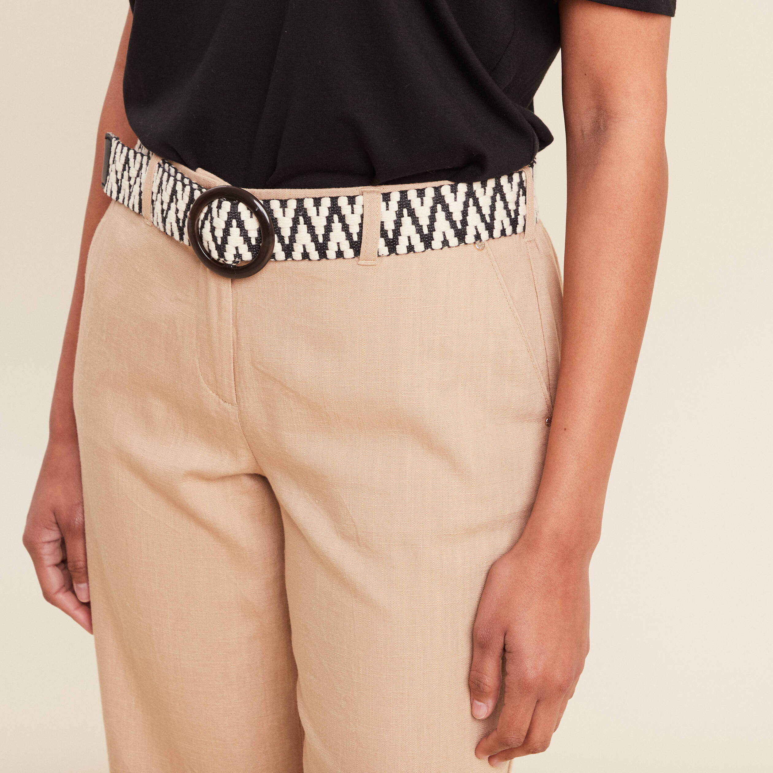 pantalon large 78eme ceinture sable femme Pantalon large 7/8ème ceinturé sable femme