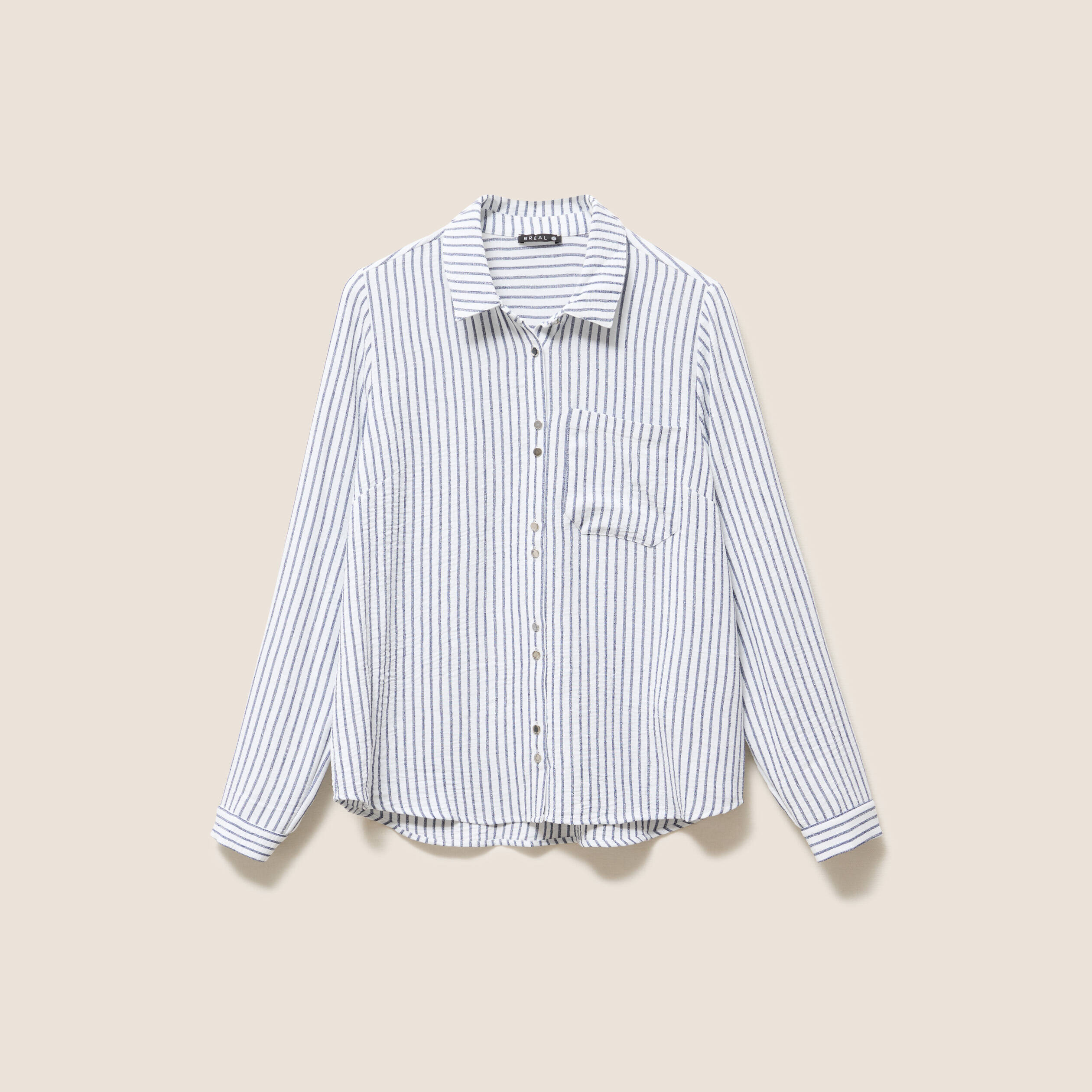 Chemise droite fluide manches longues bleu femme