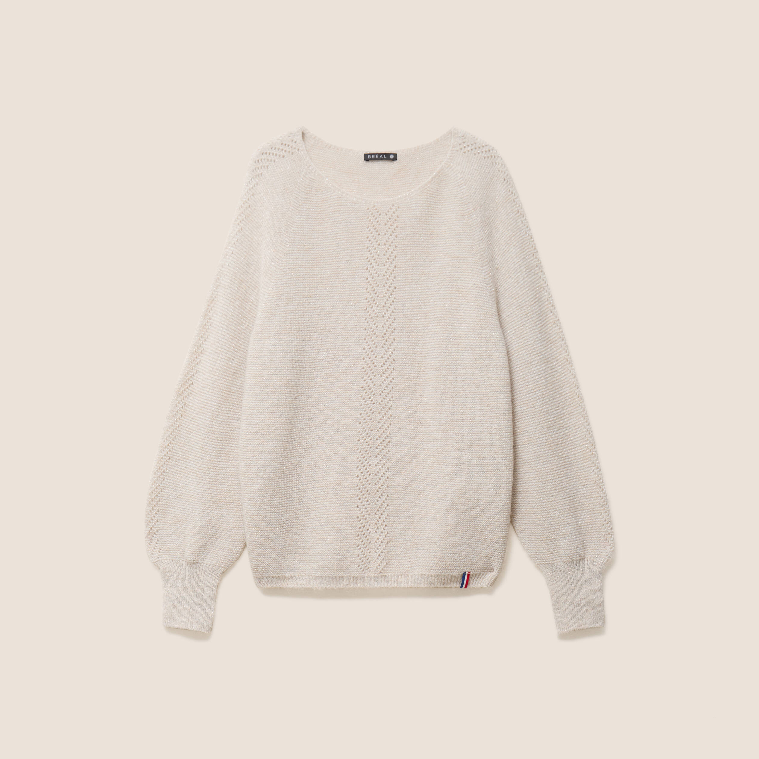 Pull droit col rond manches longues beige femme