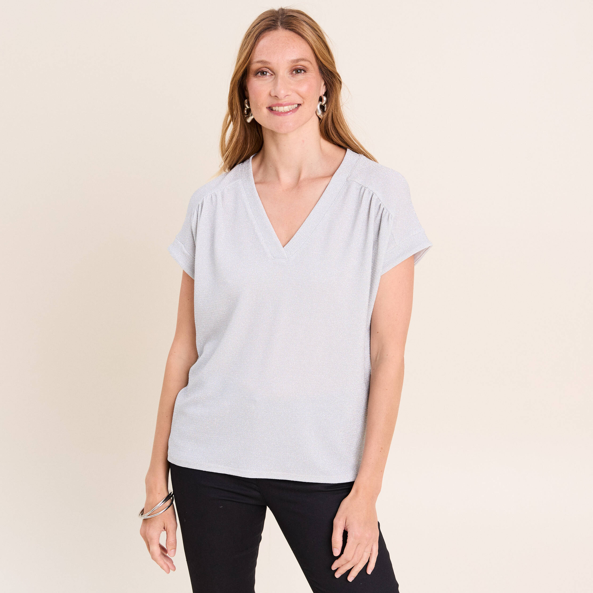T-shirt manches courtes ecru femme