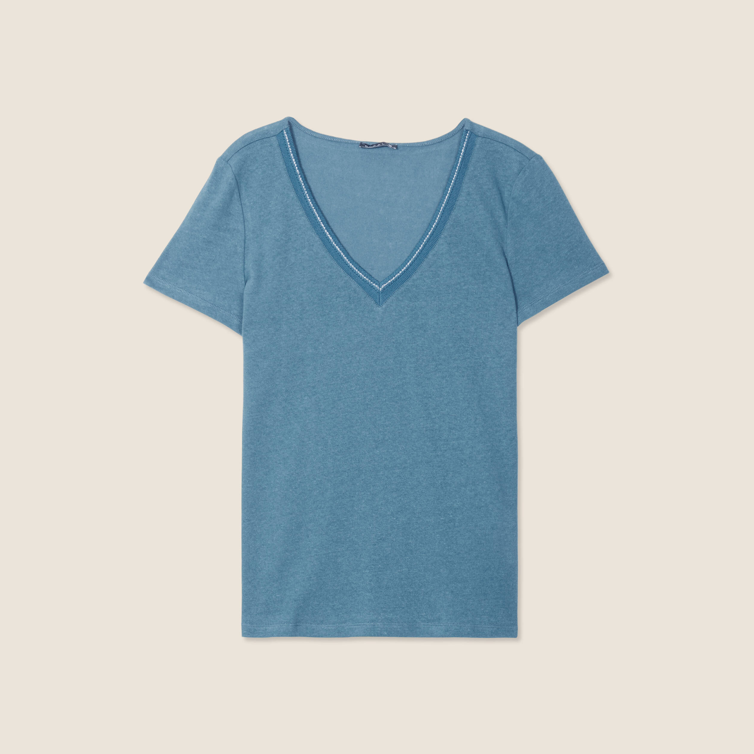 t shirt manches courtes col en v bleu petrole femme T-shirt manches courtes col en V bleu pétrole femme