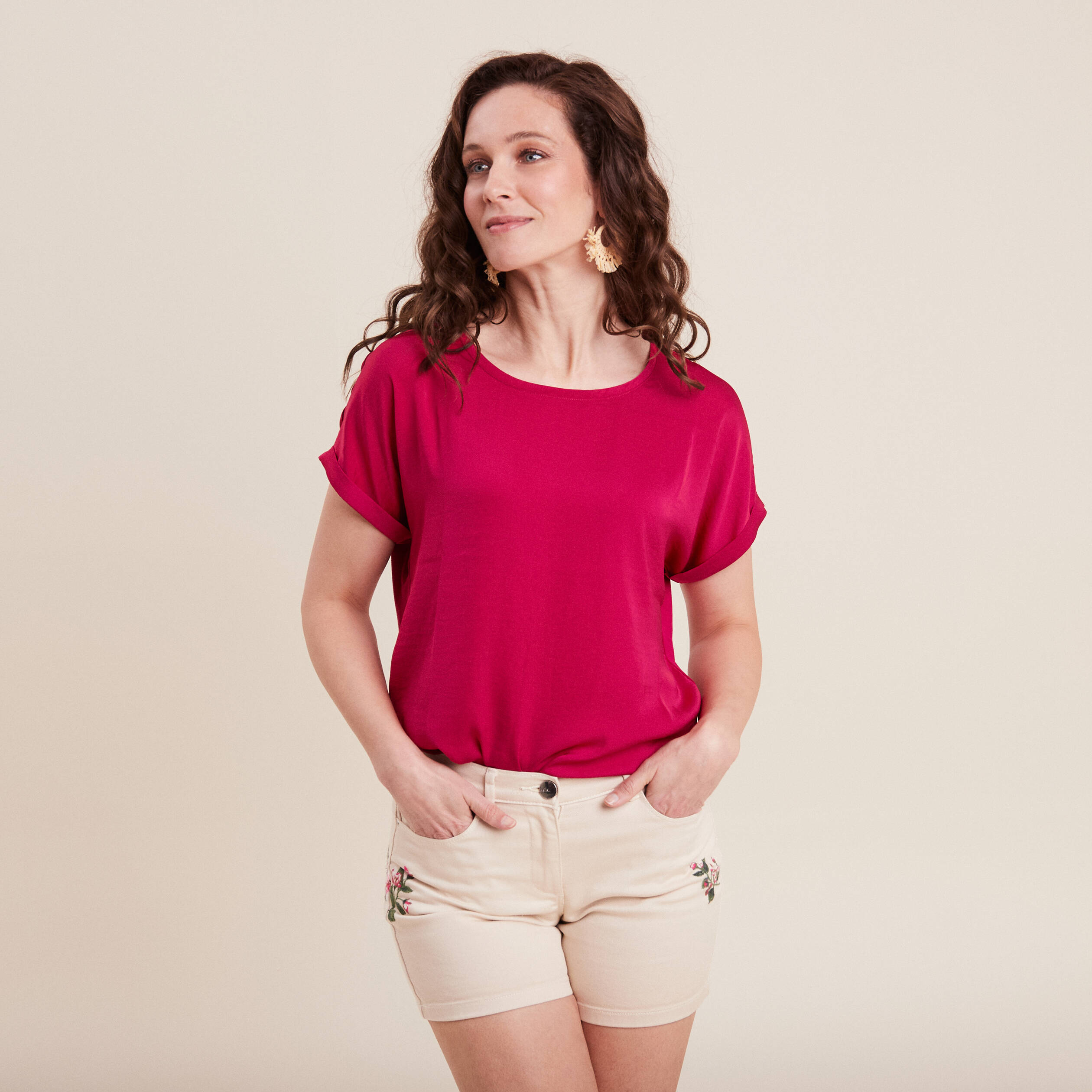 T-shirt 10 Days En Lin Rose Gris - Taille 38, Col V, Neuf Sans étiquettes