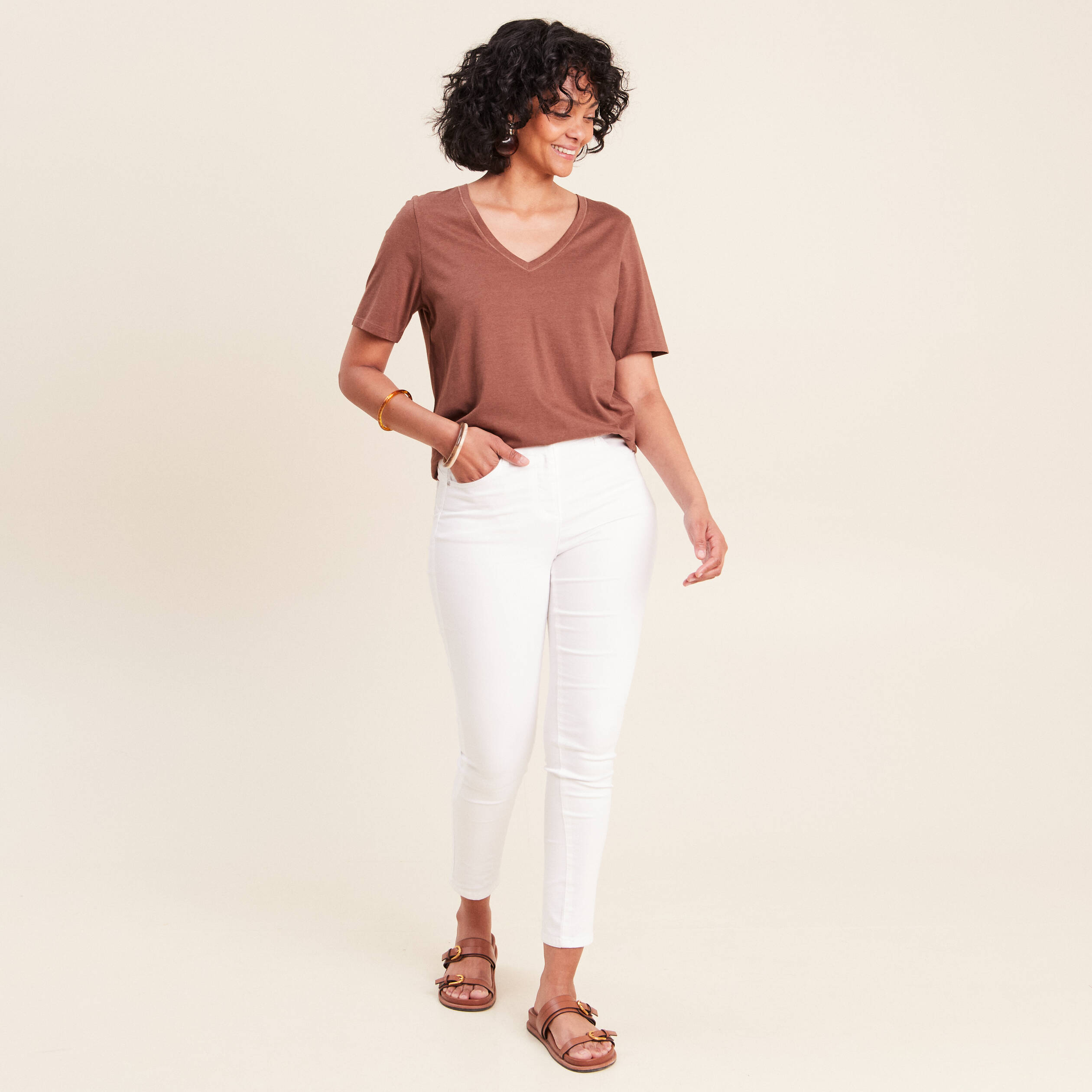 T-shirt manches courtes marron femme