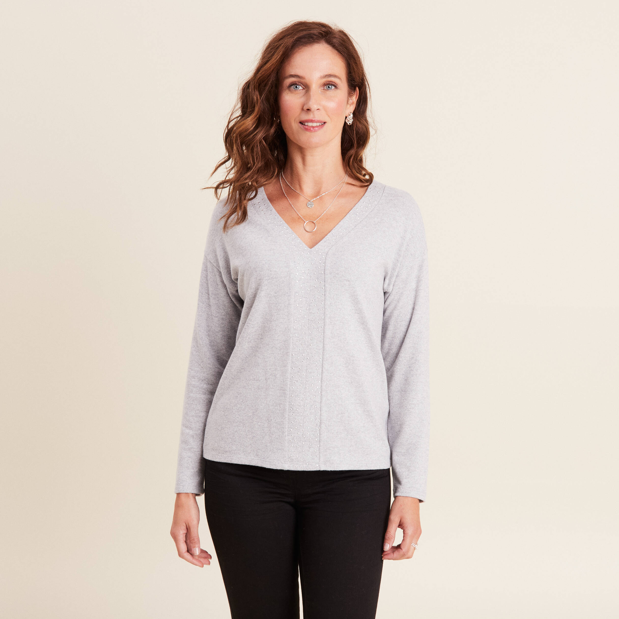 t shirt manches longues gris clair femme T-shirt manches longues gris clair femme