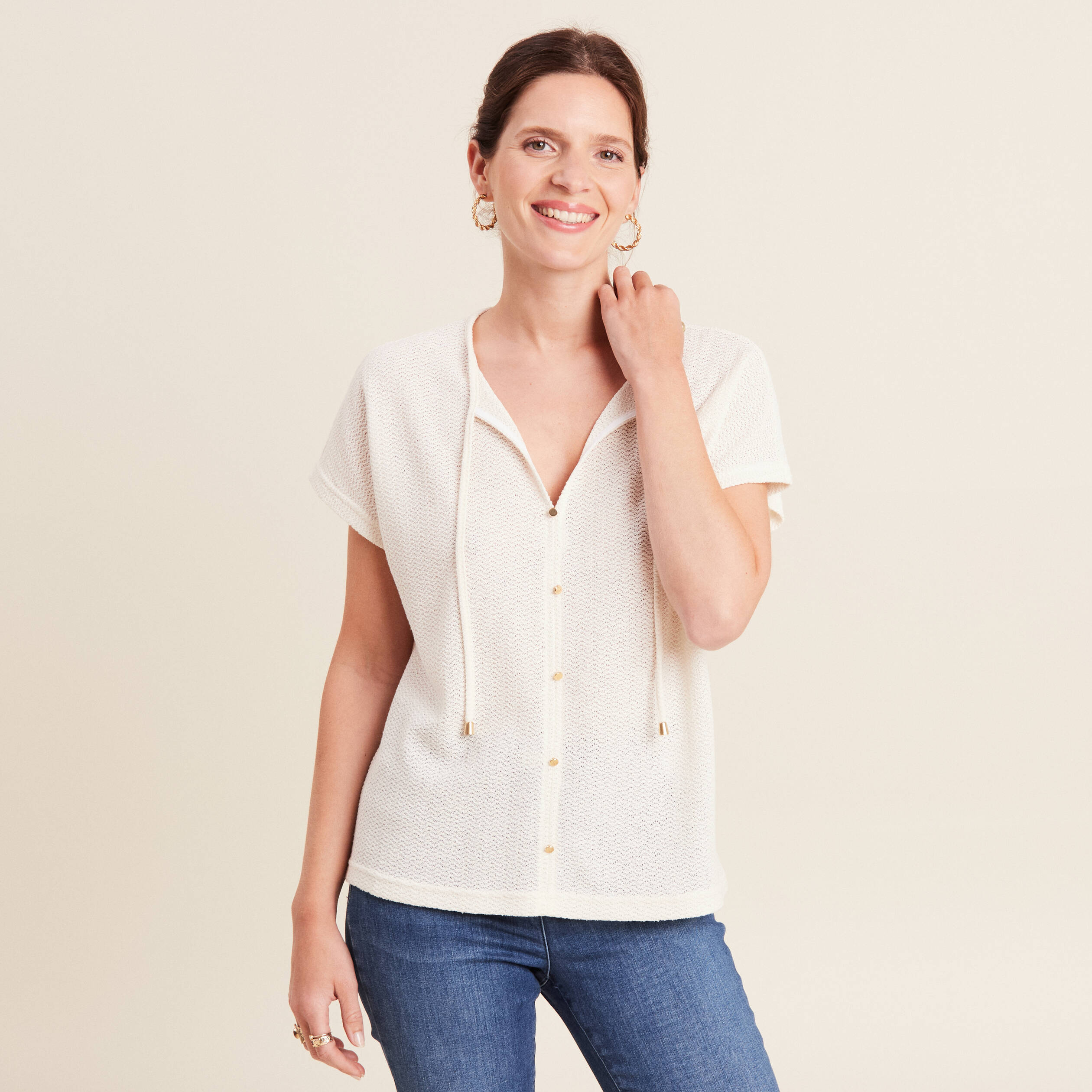 t shirt manches courtes ecru femme T-shirt manches courtes ecru femme