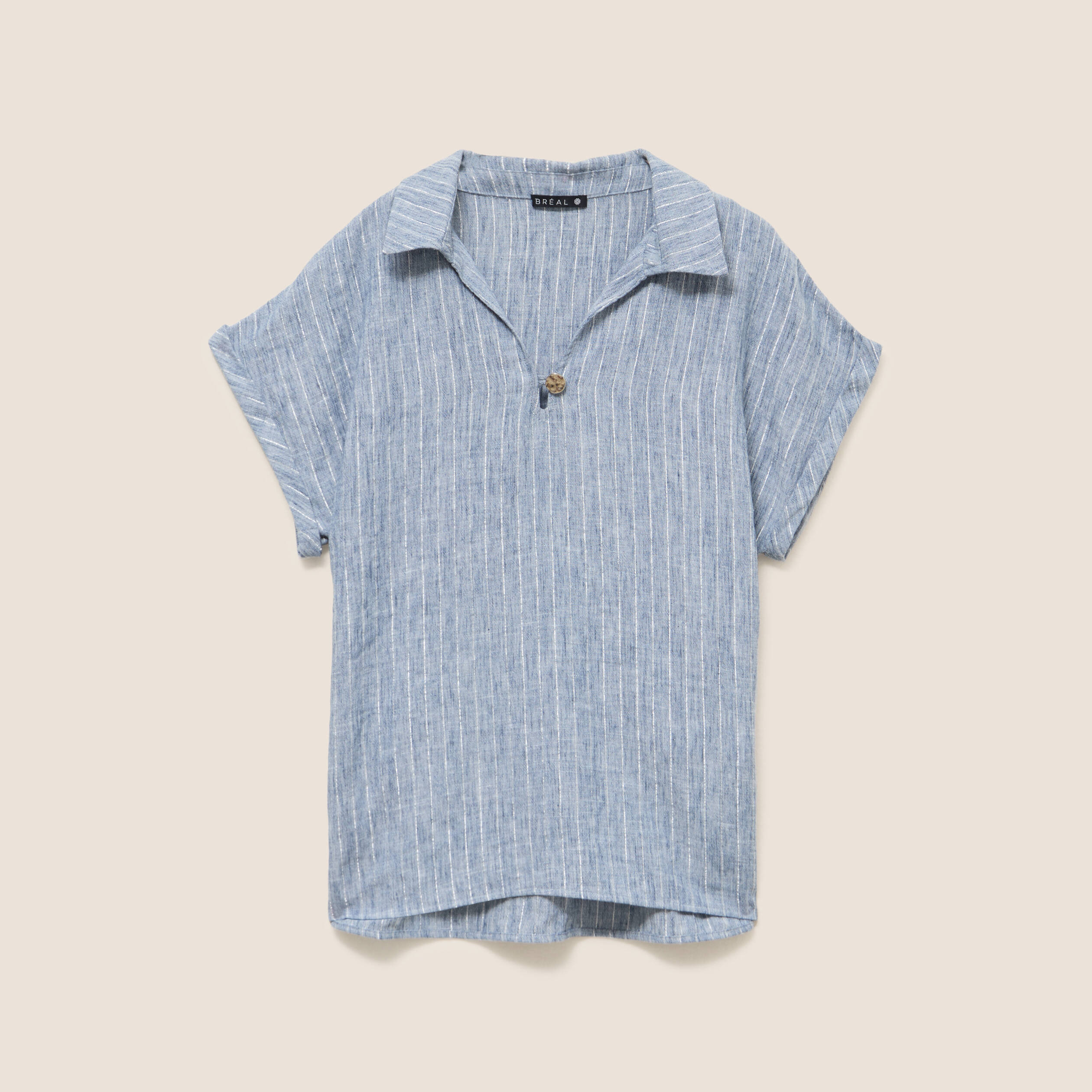 Blouse manches courtes fluide bleu femme