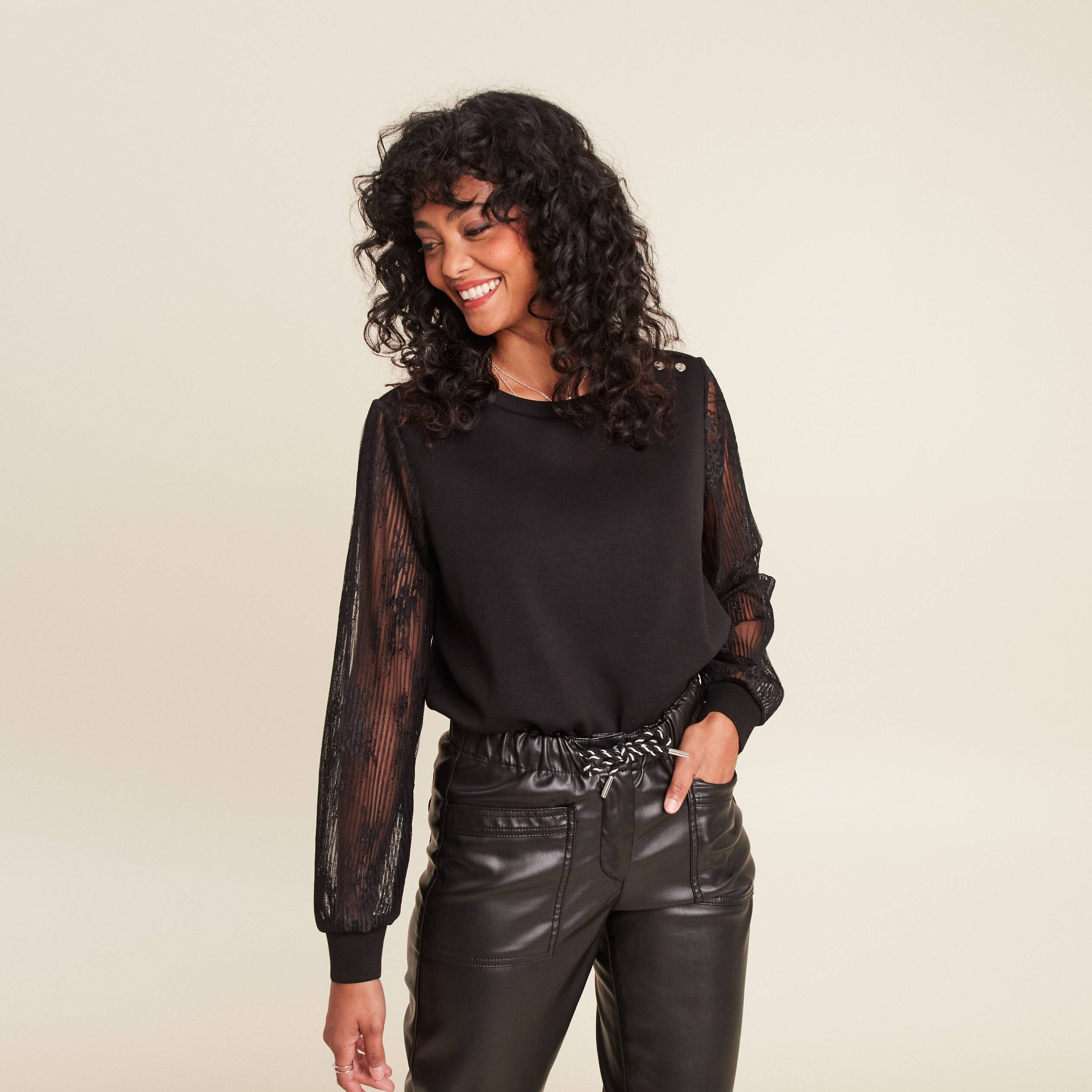 Morgan Top Manche Longue Dentelle T-shirt Manches Longues à