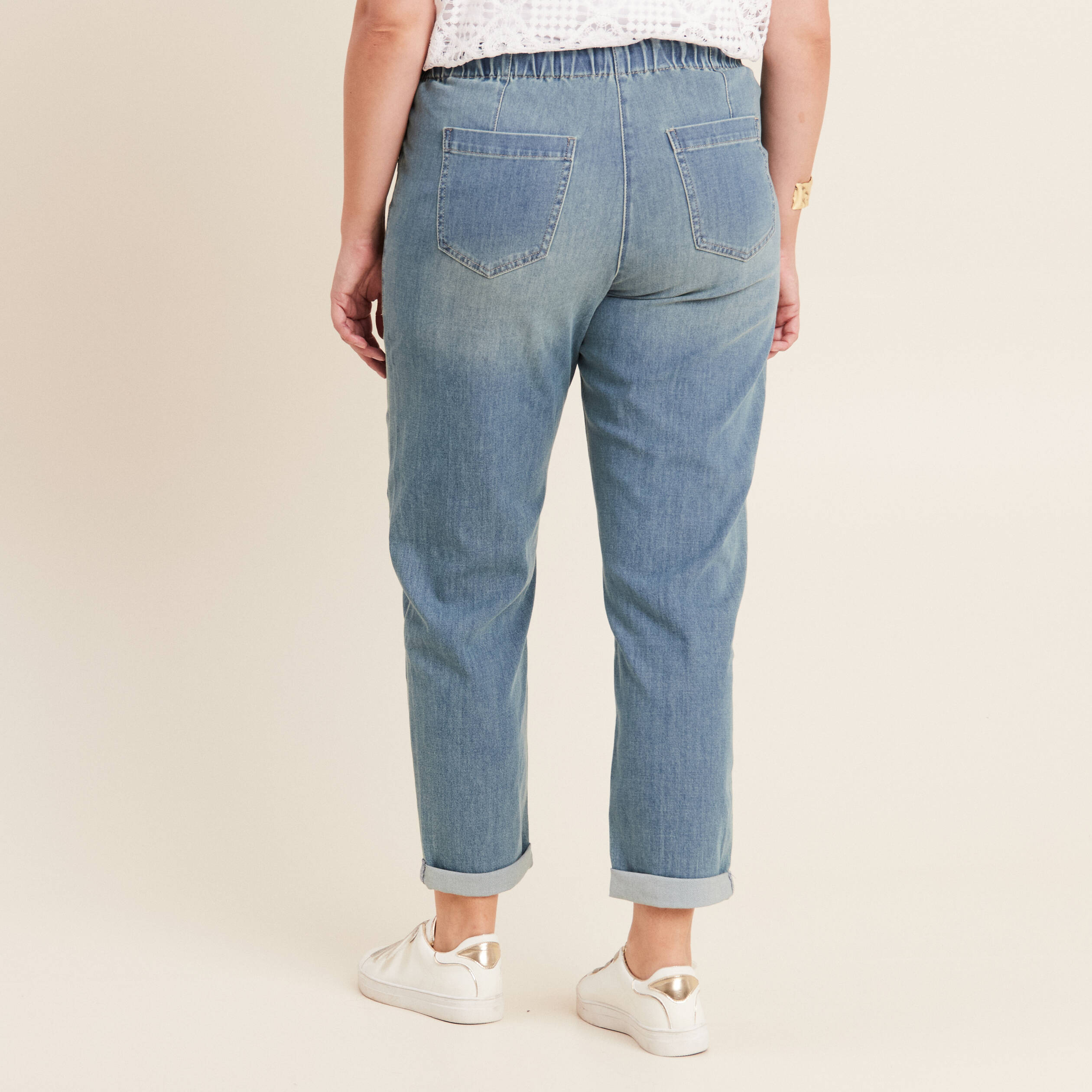 Jean coupe mom 7/8&egrave;me denim double stone femme