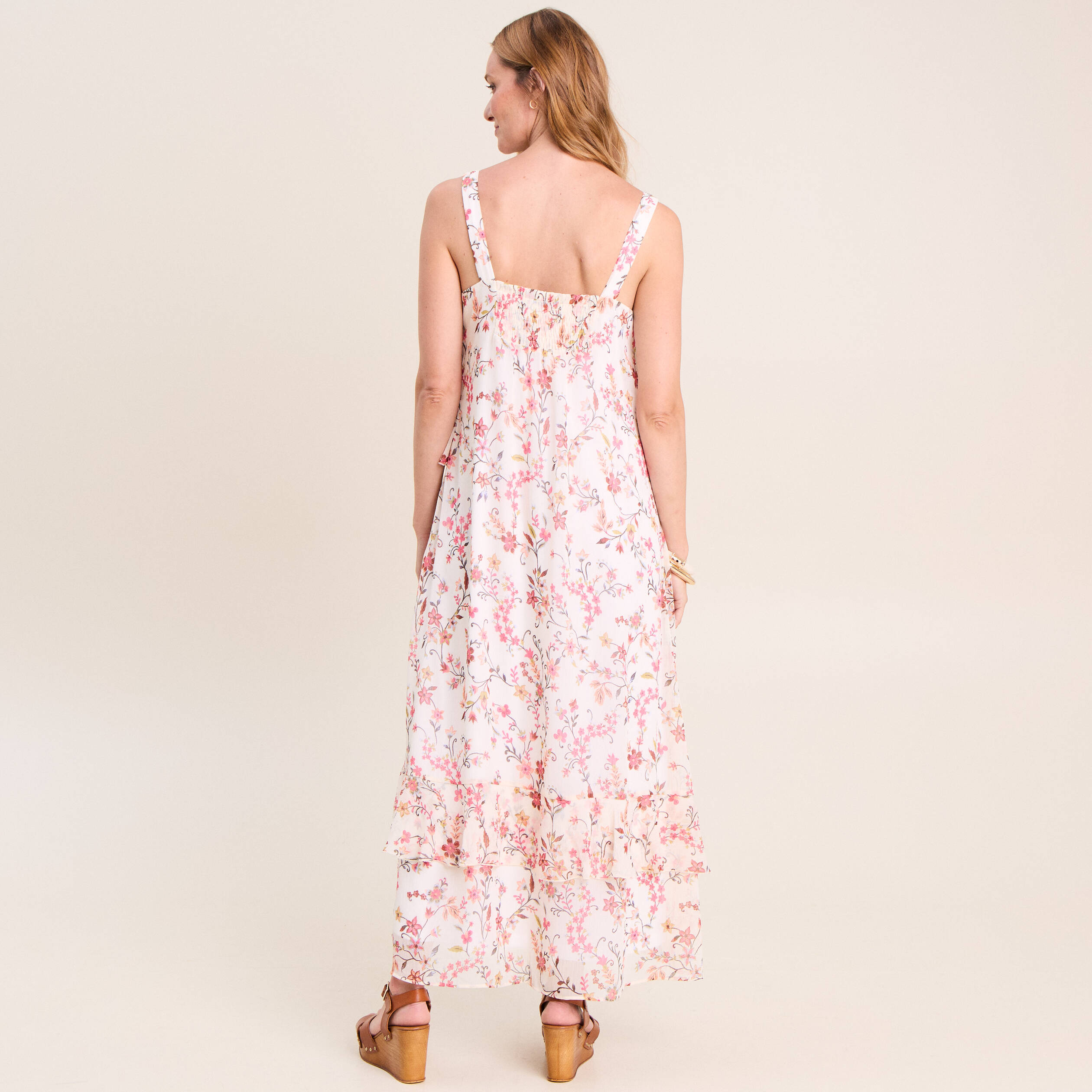 Robe longue &eacute;vas&eacute;e sans manches doubl&eacute;e multicolore femme