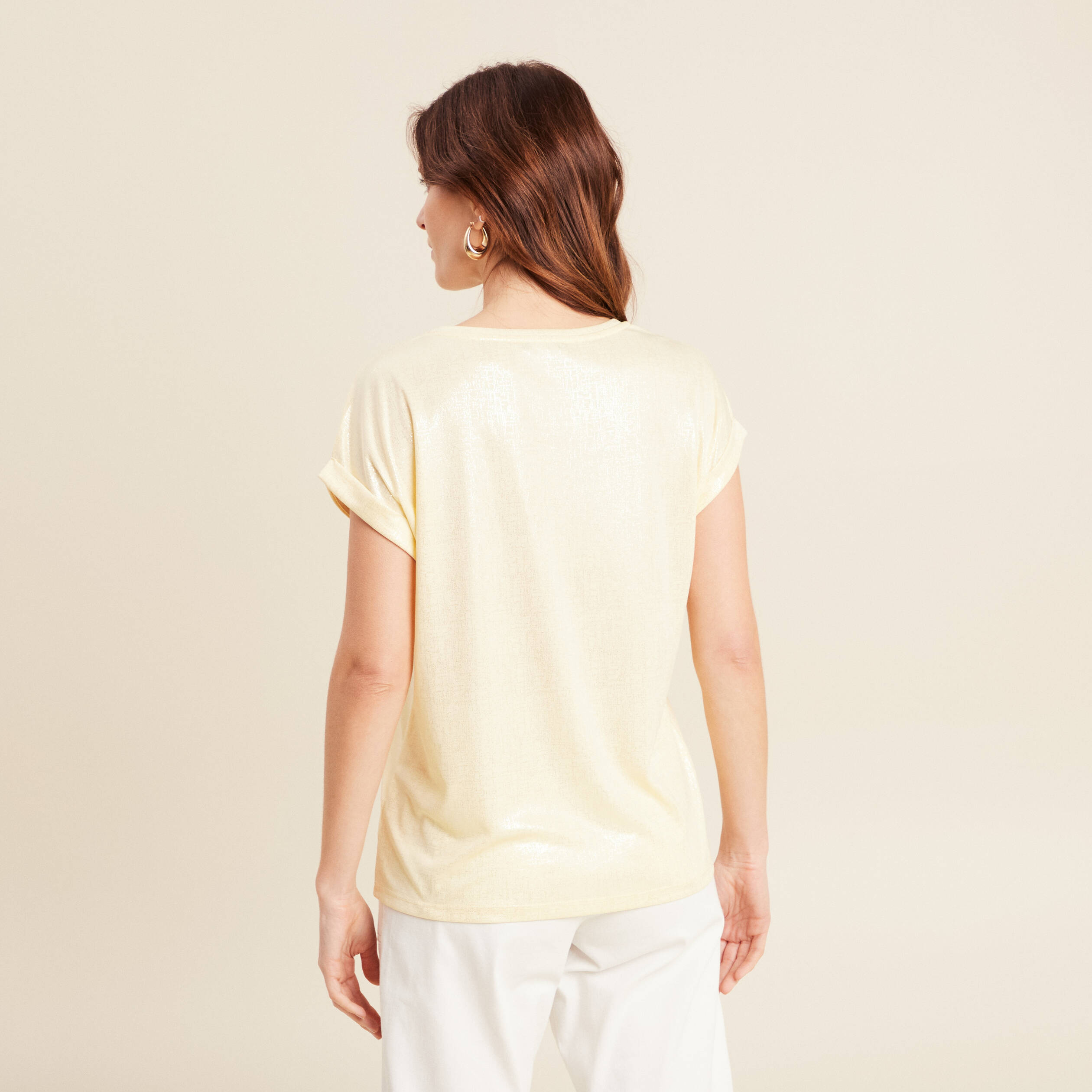 t shirt manches courtes jaune clair femme T-shirt manches courtes jaune clair femme