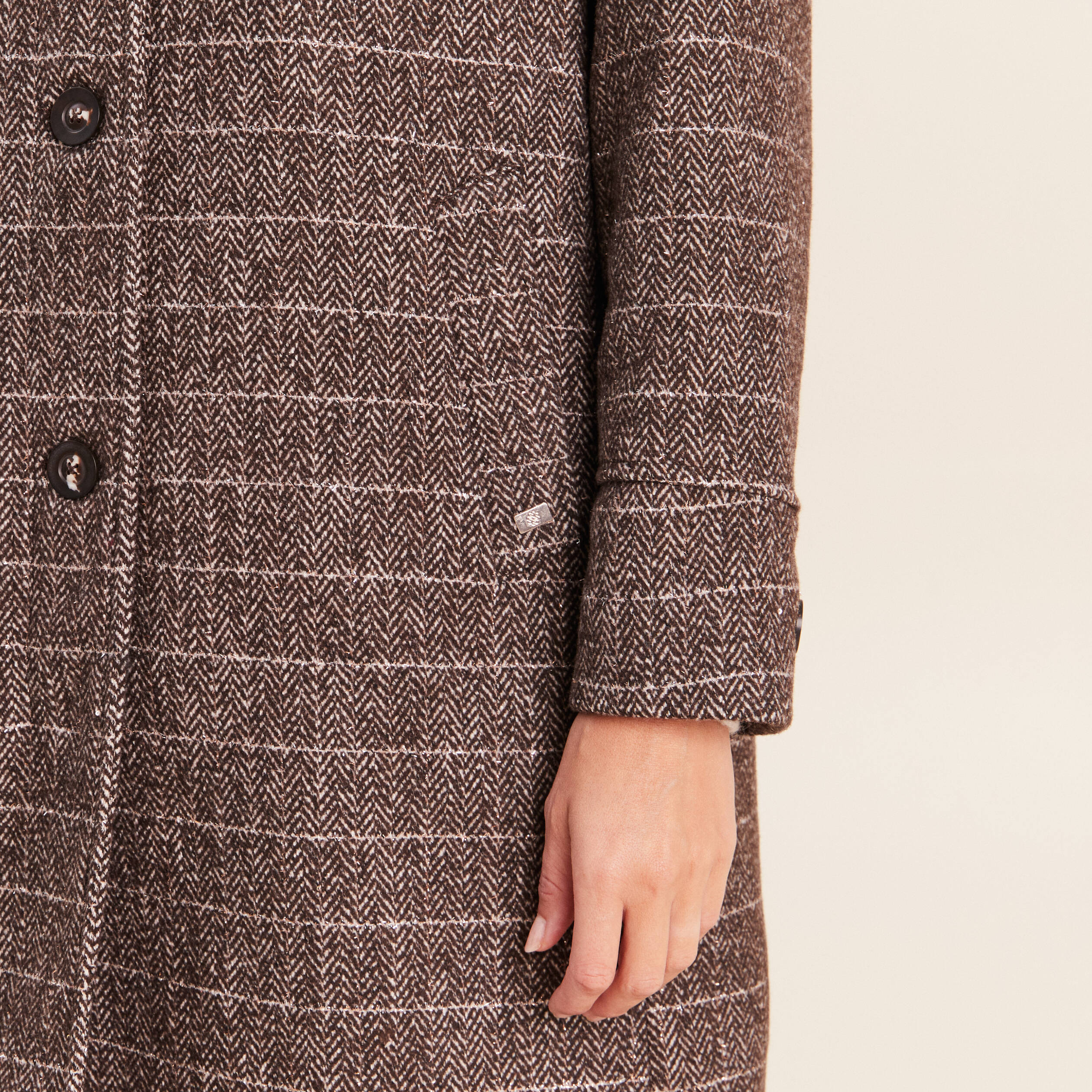 Manteau col montant doubl&eacute; marron femme