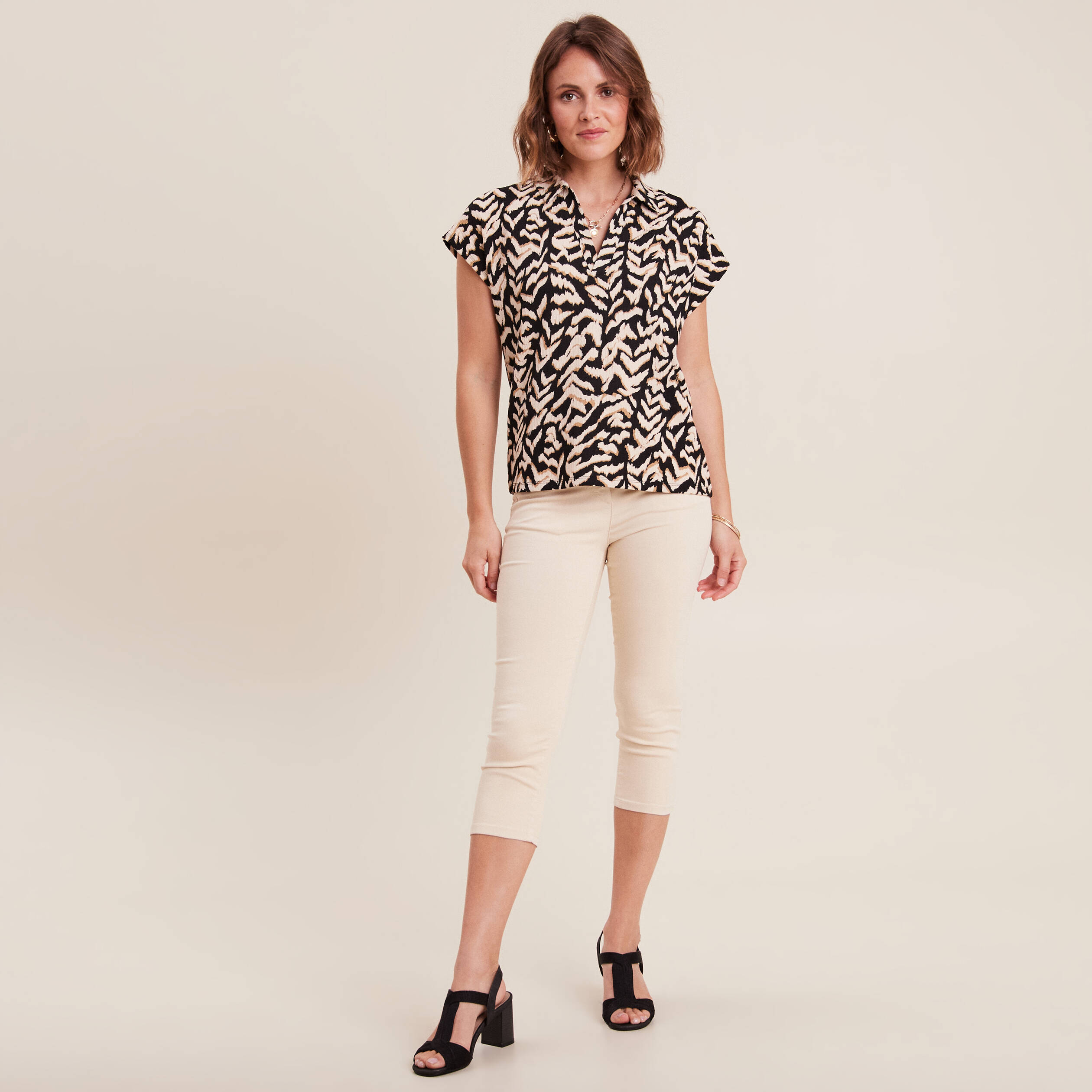 pantacourt droit taille standard ecru femme Pantacourt droit taille standard ecru femme