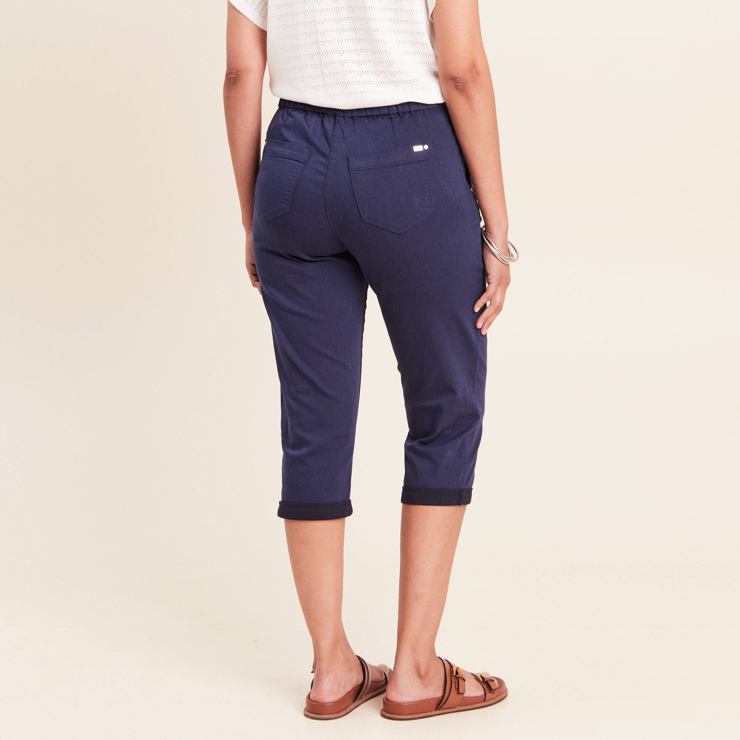 Pantacourt coupe mom large bleu marine femme