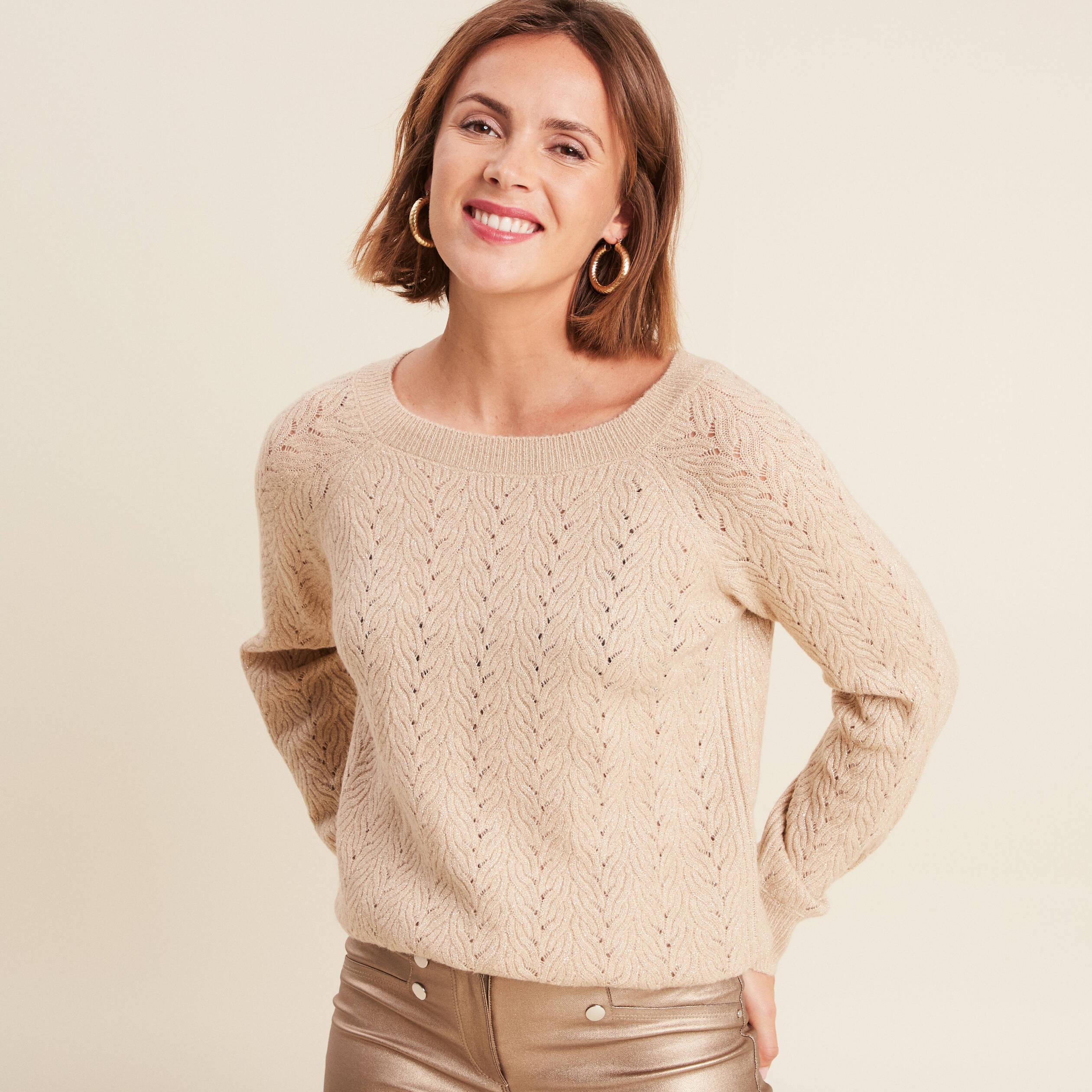 pull manches longues sequins couleur or femme Pull manches longues sequins couleur or femme