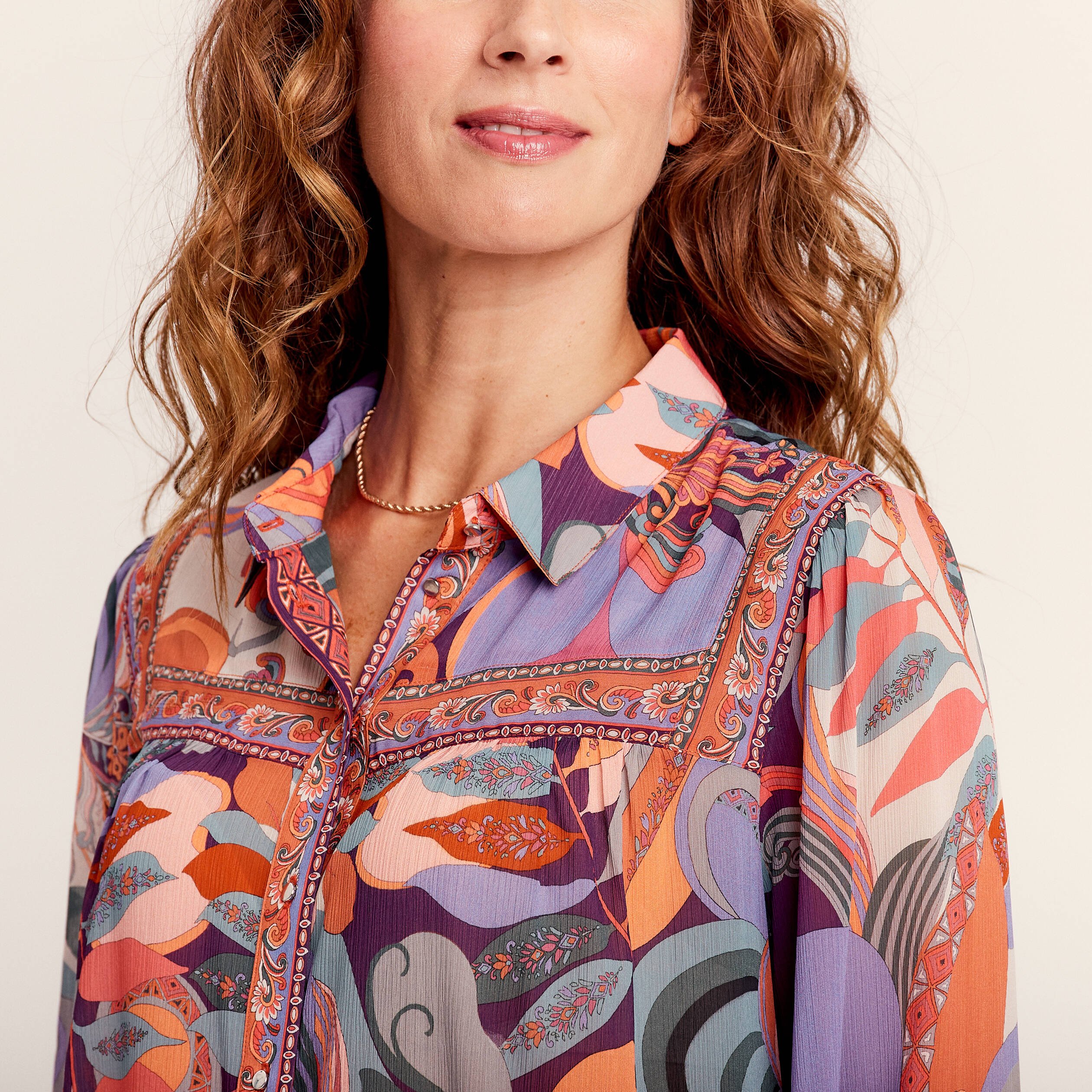 Chemise manches longues fluide orange femme Vibs