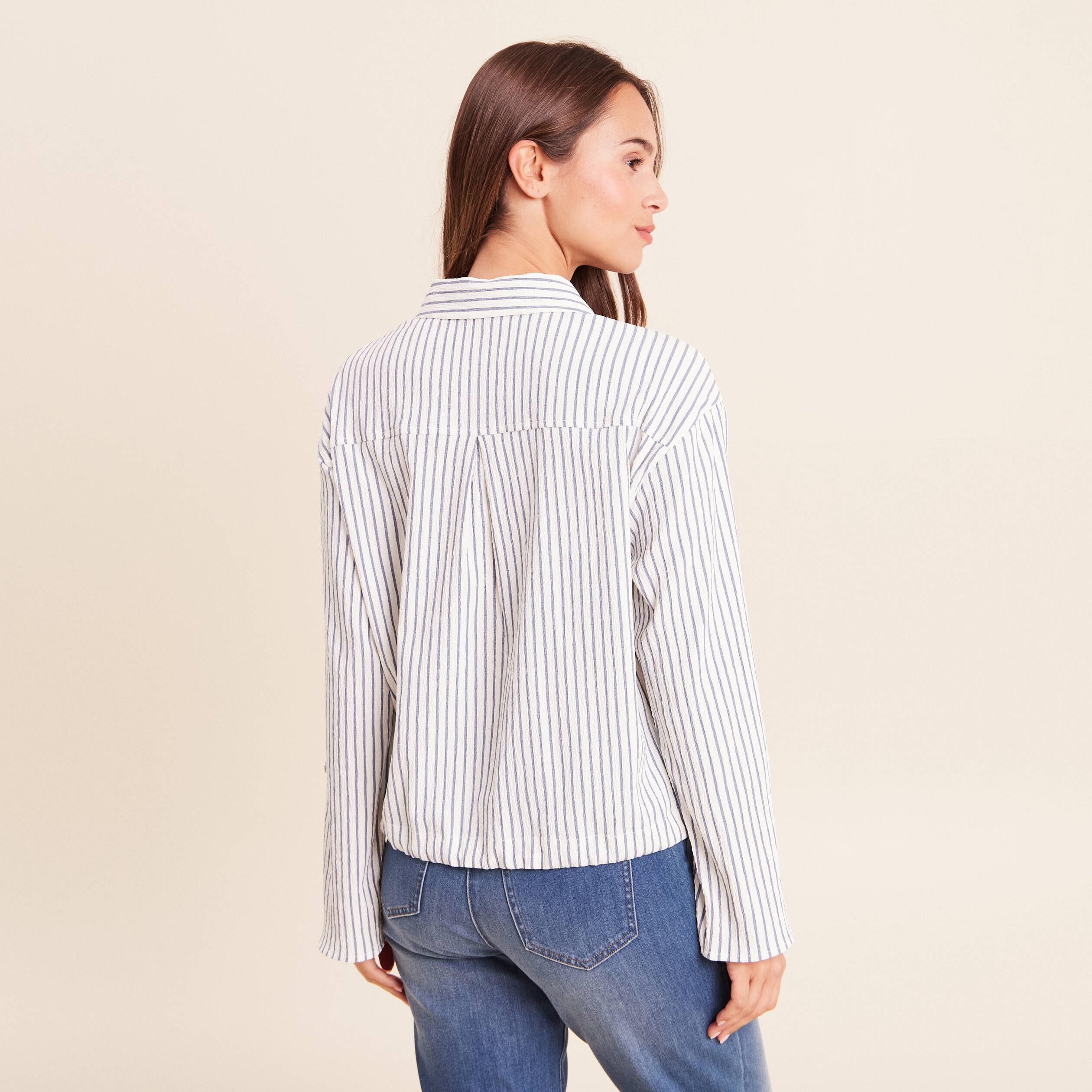 Chemise fluide manches longues bleu femme