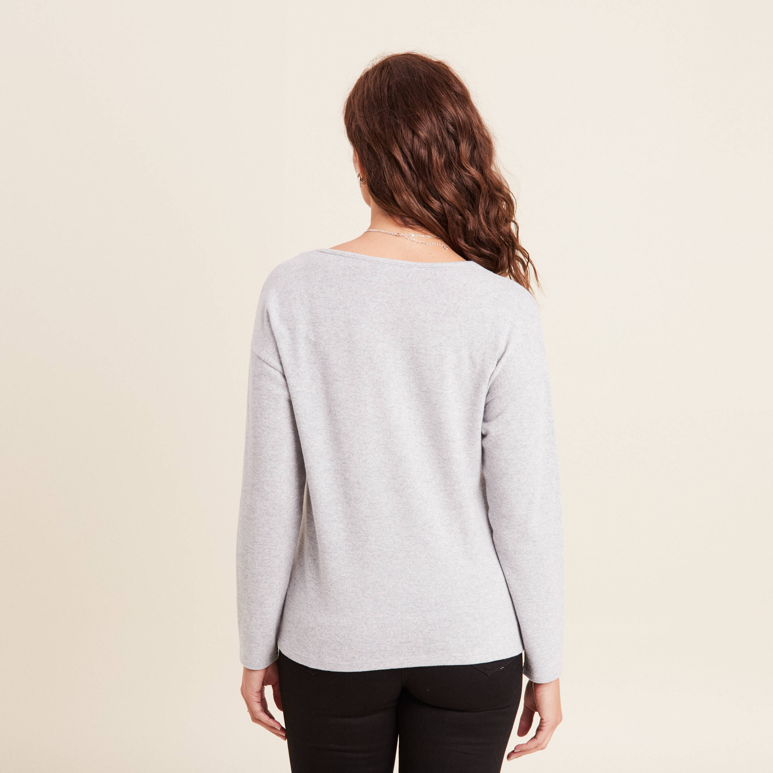 t shirt manches longues gris clair femme T-shirt manches longues gris clair femme