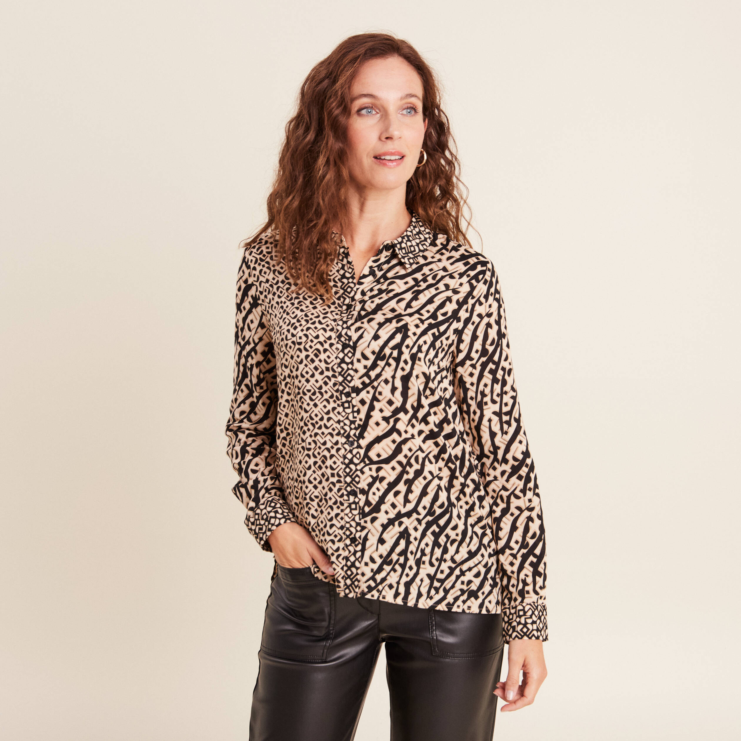 chemise manches longues beige femme Chemise manches longues beige femme