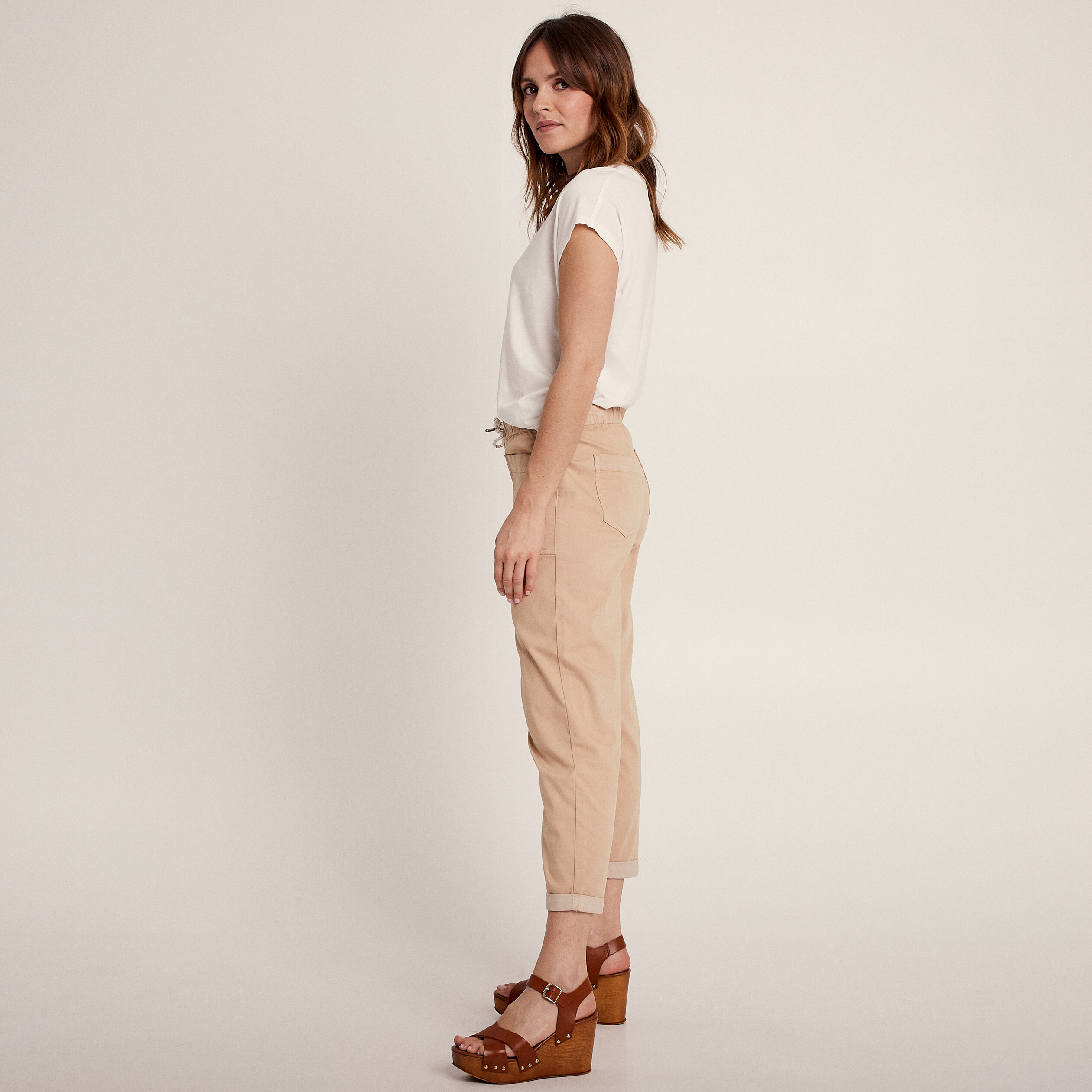 Pantalon flou à coulisse sable femme