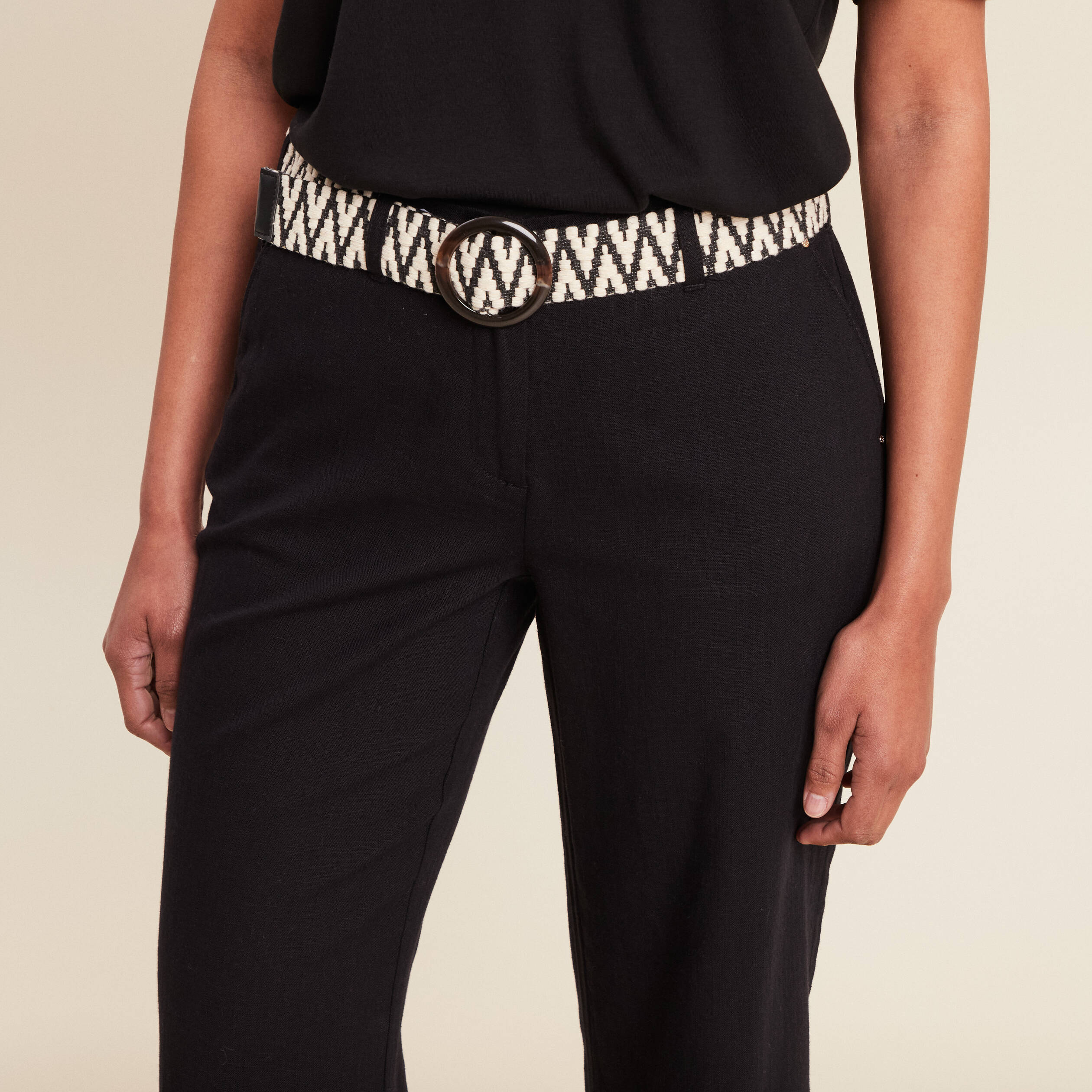 pantalon large 78eme ceinture noir femme Pantalon large 7/8ème ceinturé noir femme