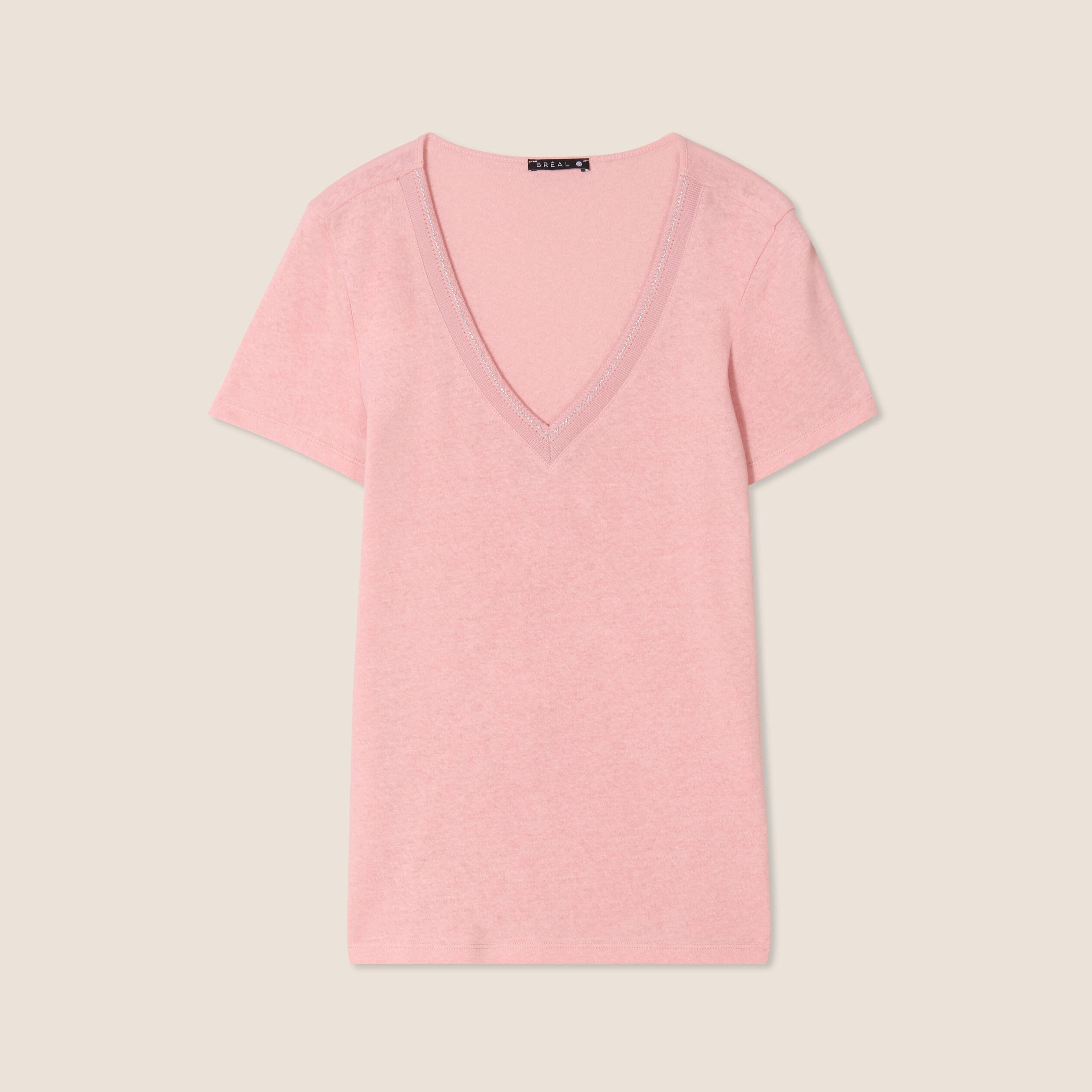 t shirt manches courtes col en v vieux rose femme T-shirt manches courtes col en V vieux rose femme