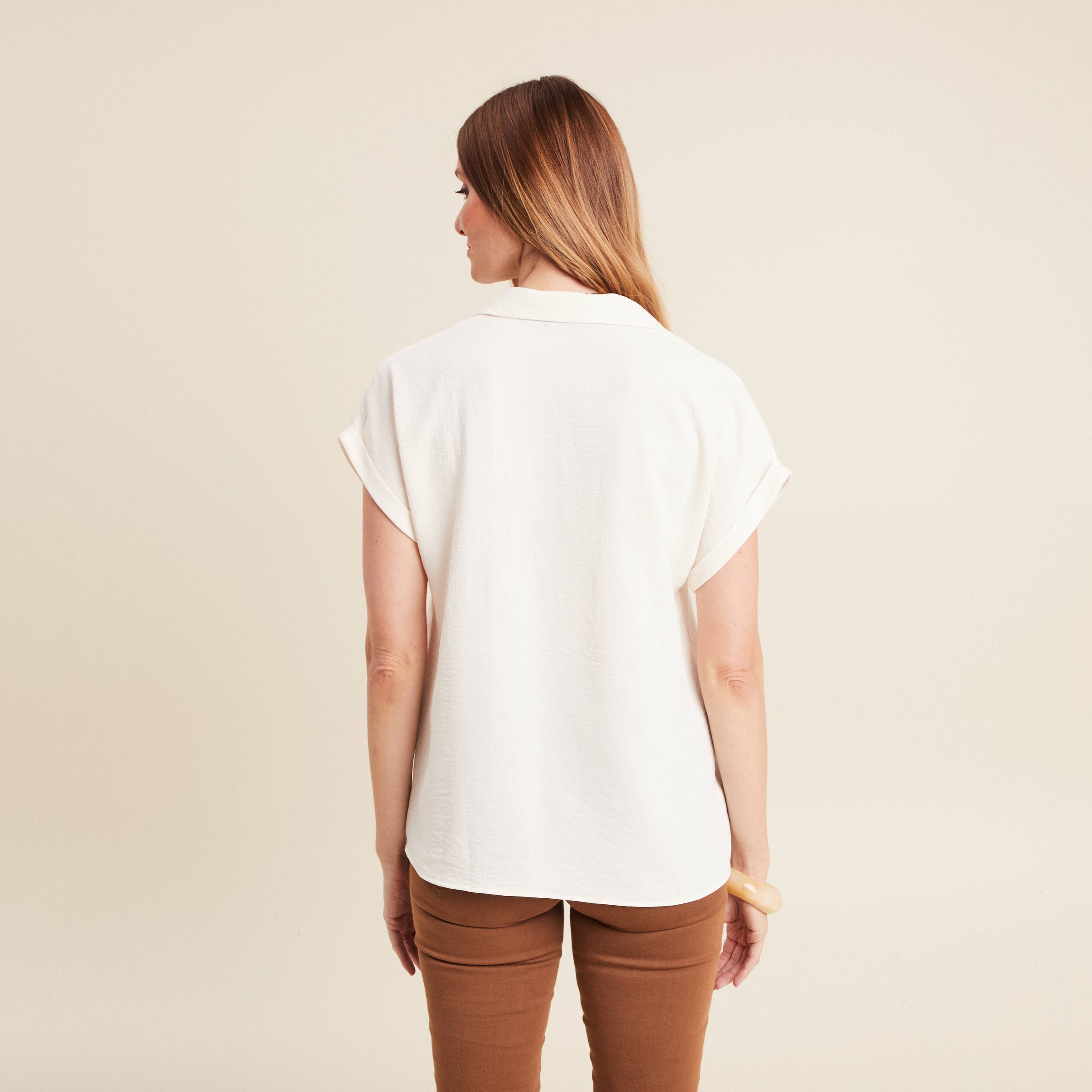 Blouse manches courtes ecru femme