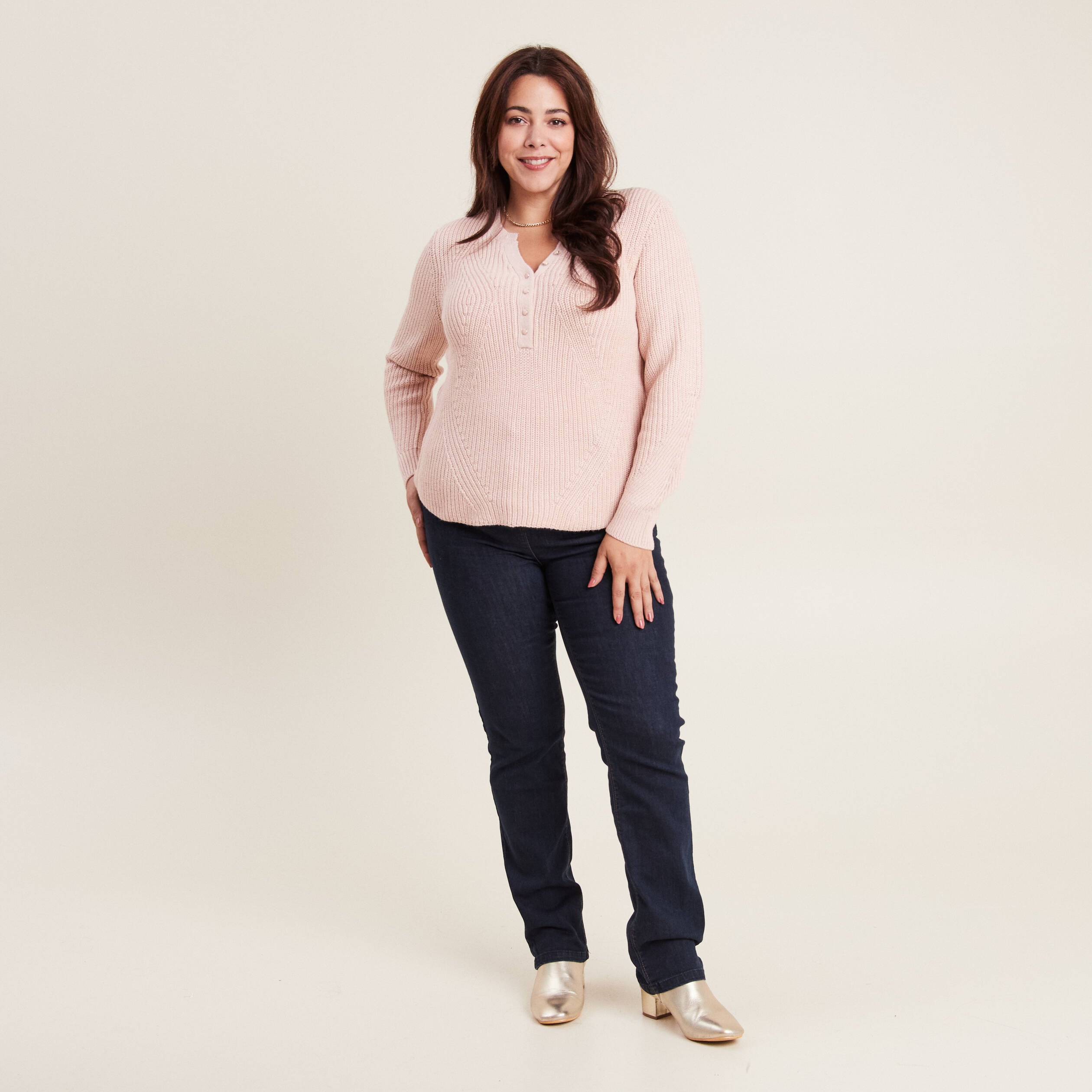 Pull manches longues vieux rose femme
