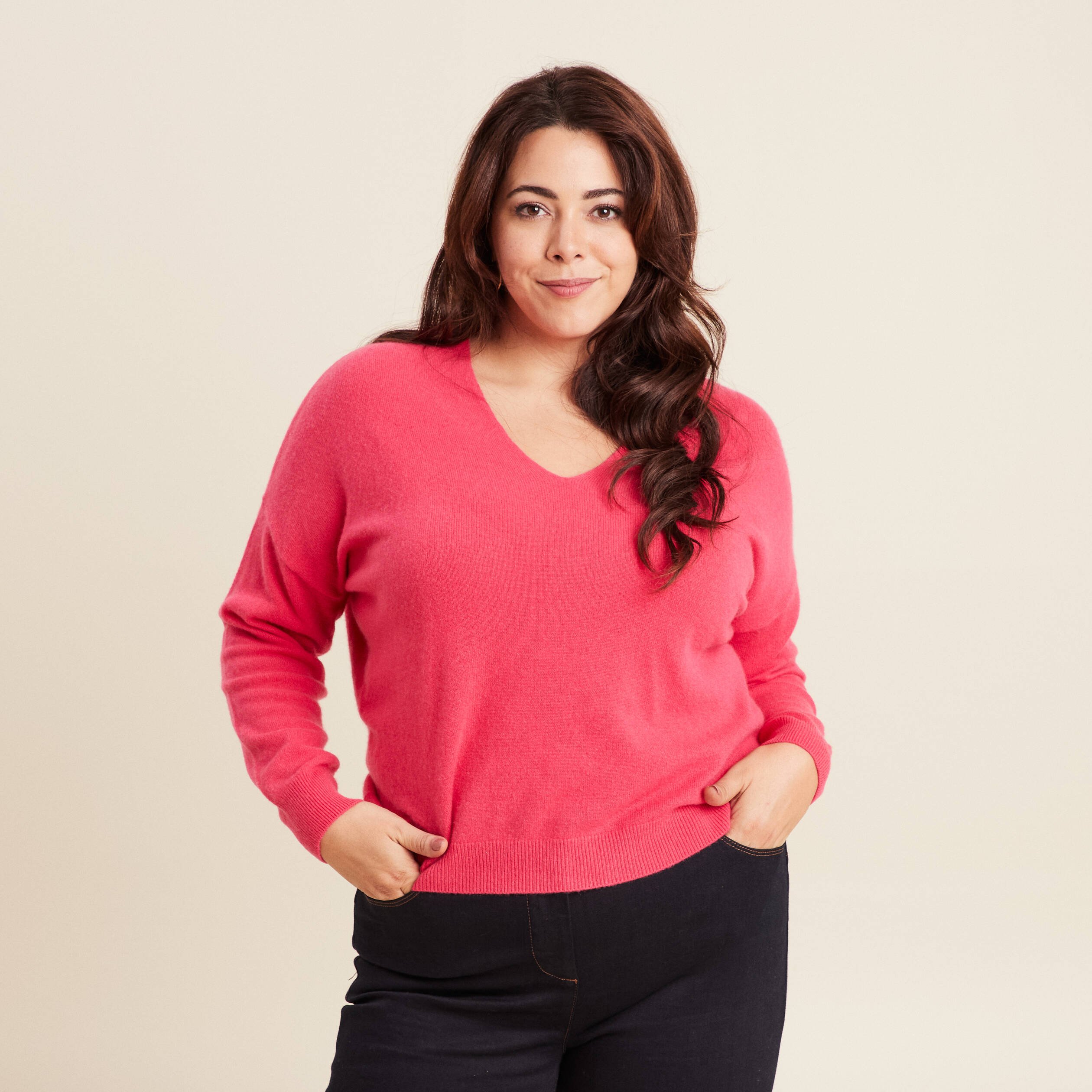 pull en cachemire manches longues rose framboise femme Pull en cachemire manches longues rose framboise femme
