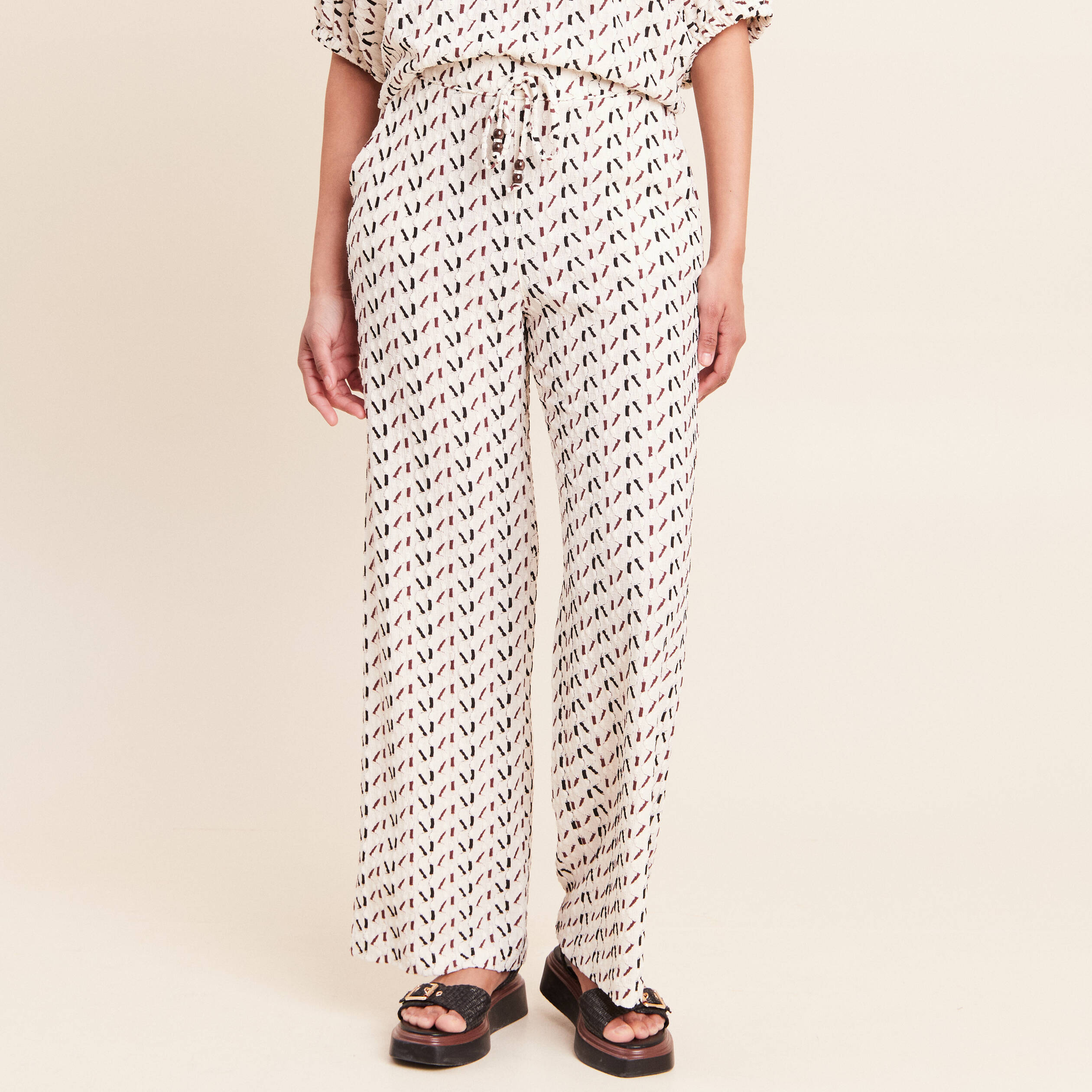 Pantalon large taille haute blanc femme