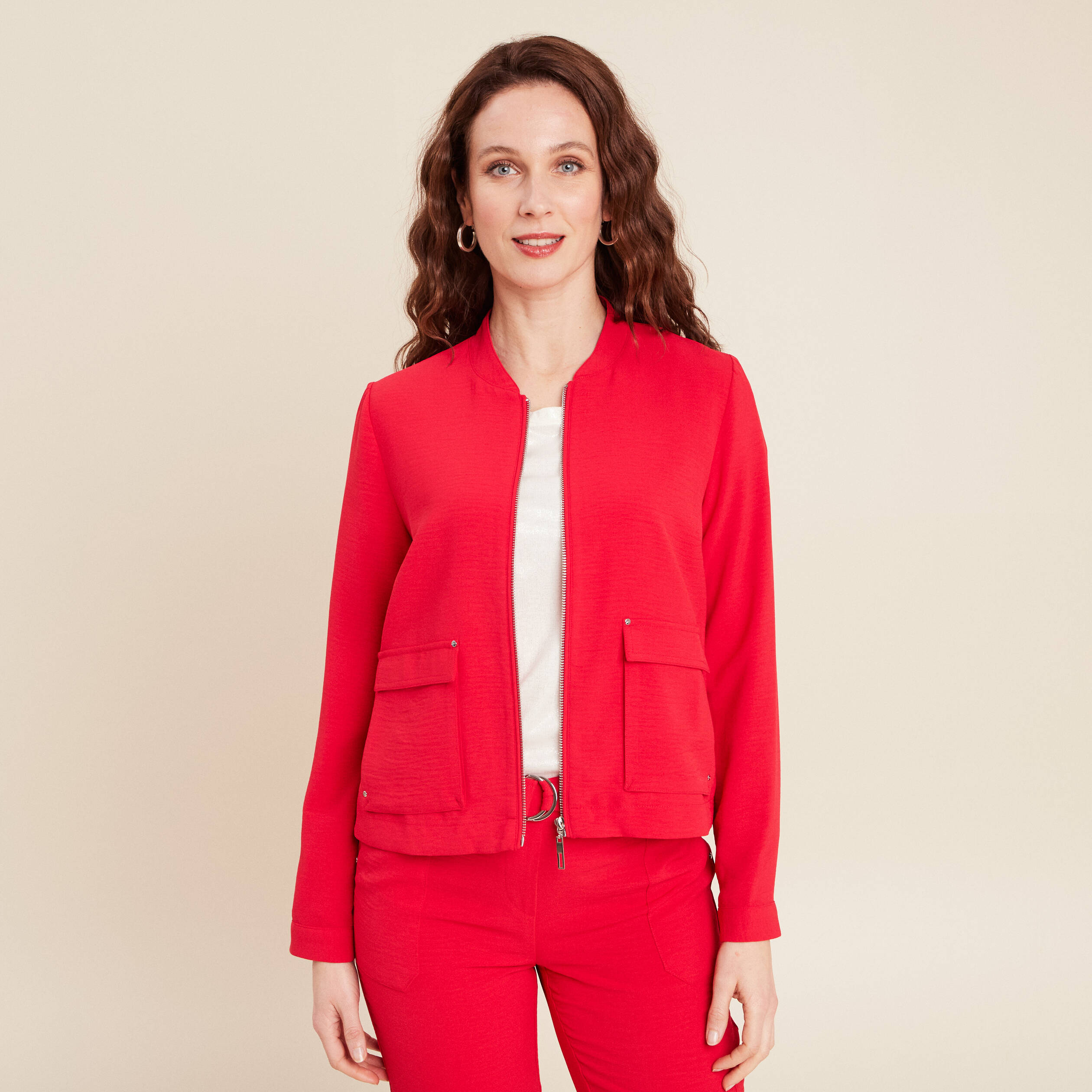Blouson zipp&eacute; 2 poches rouge femme