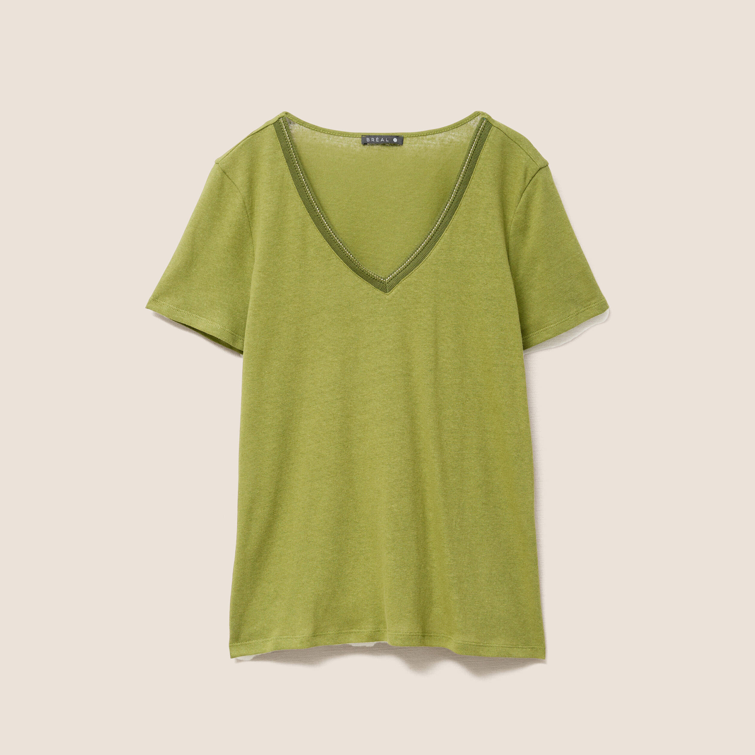 t shirt manches courtes col en v vert femme T-shirt manches courtes col en V vert femme