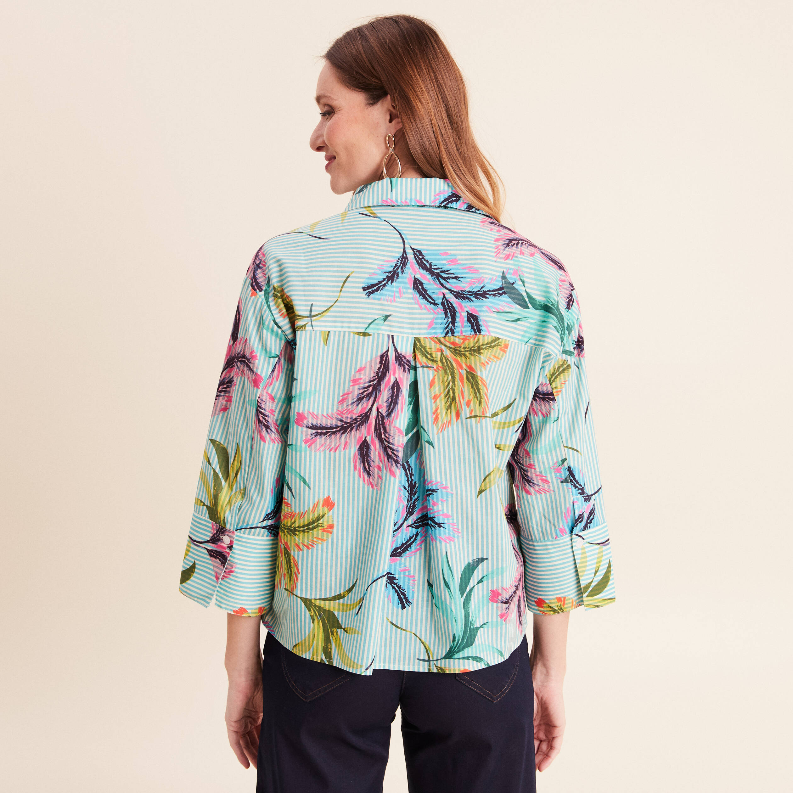 Chemise droite courte manches 3/4 vert femme