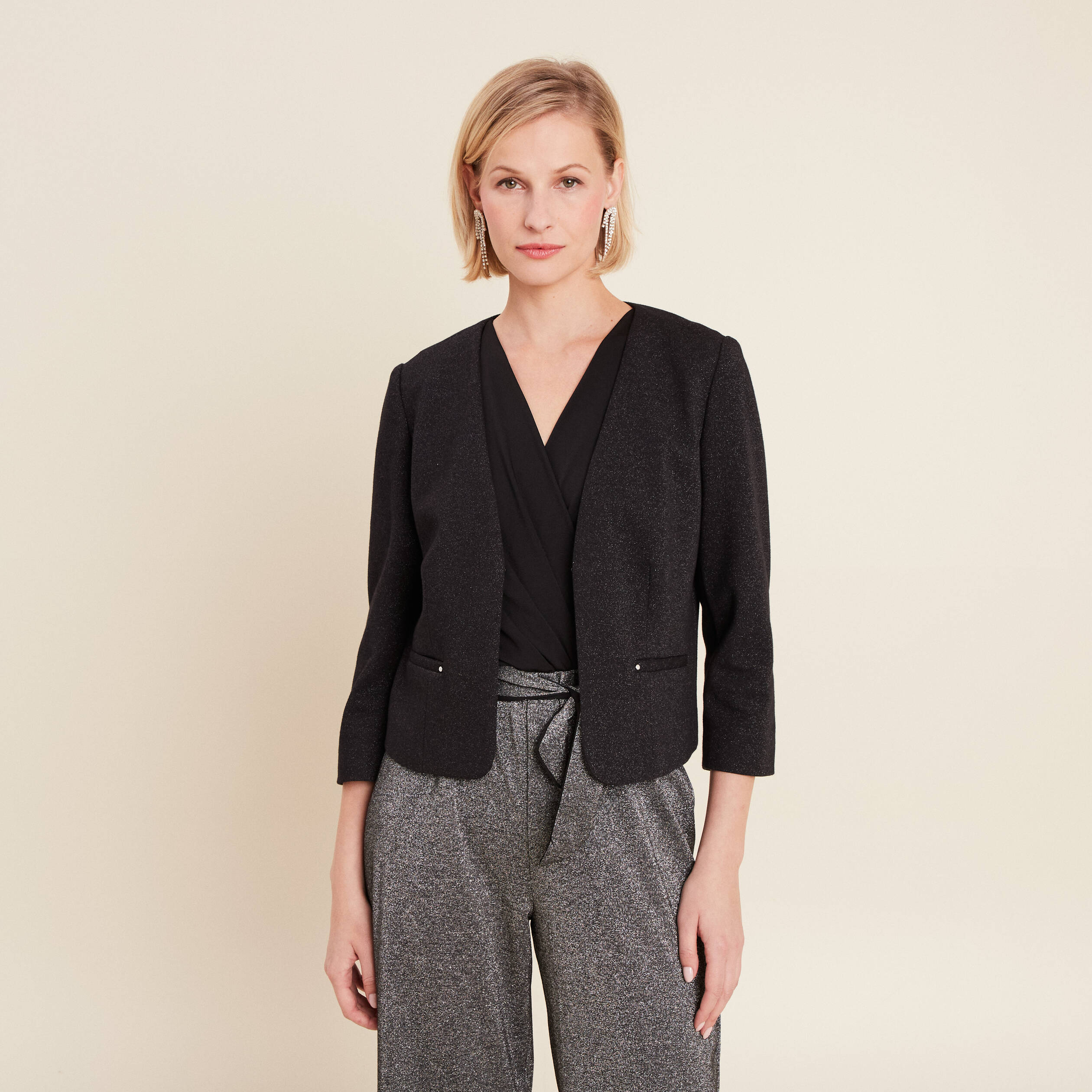 bolero cintre fils metallises noir femme Boléro cintré fils métallisés noir femme