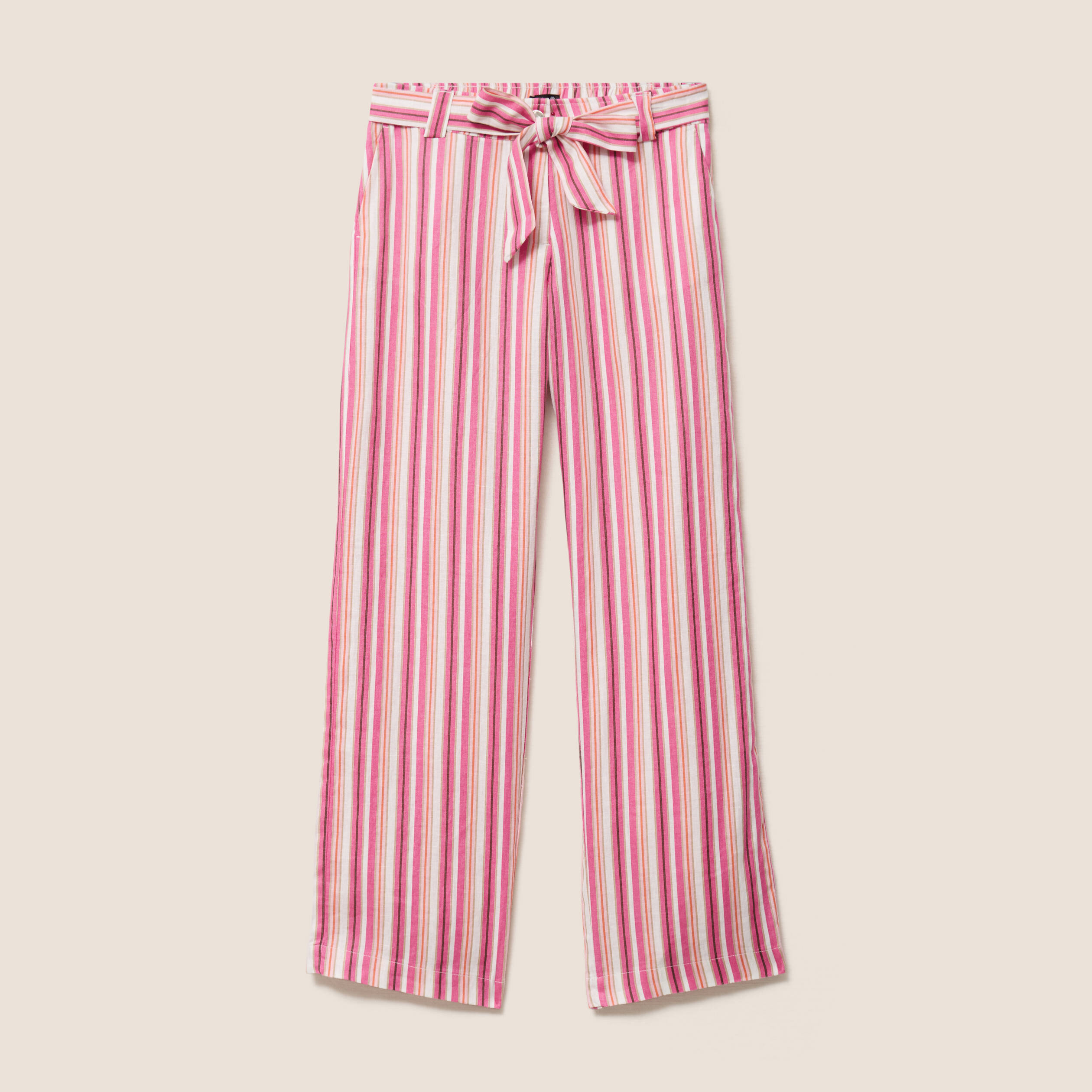 Pantalon coupe large en lin rose femme