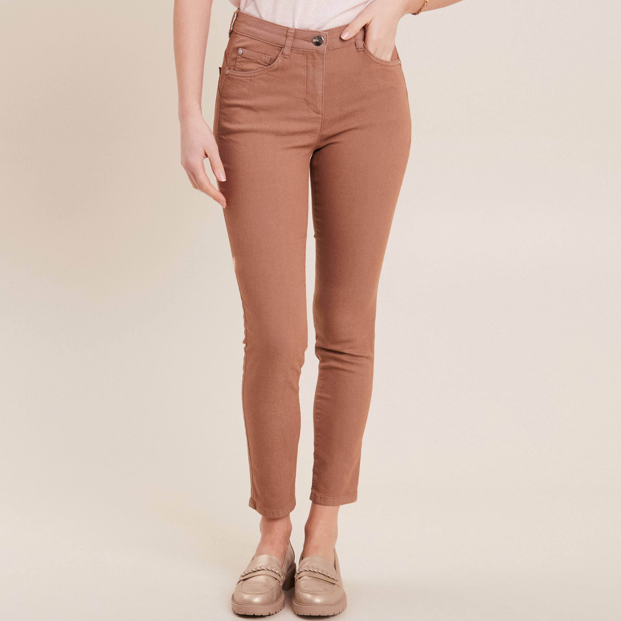 pantalon leger taille standard 78eme marron femme Pantalon léger taille standard 7/8ème marron femme